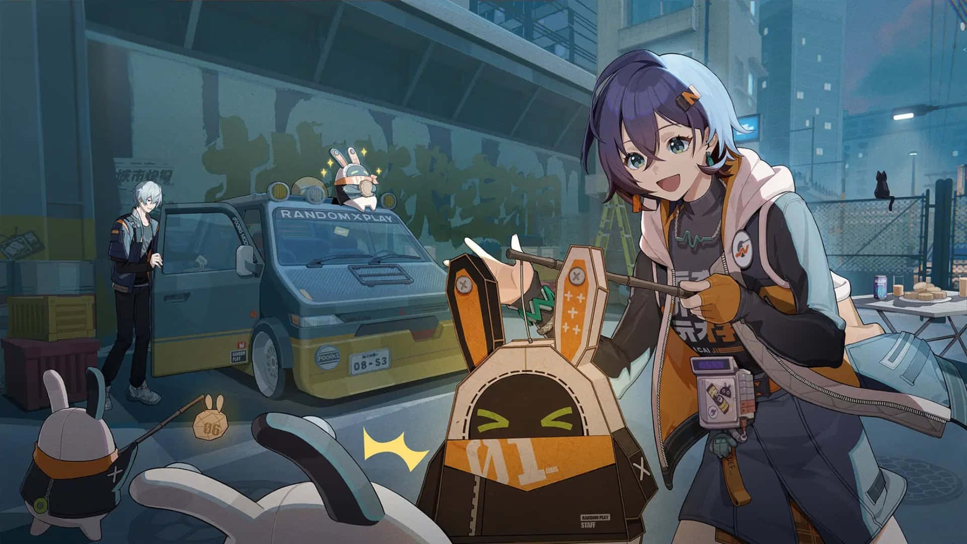 Zenless Zone Zero, purple hair, bunny-themed box, Full HD Desktop Wallpaper
