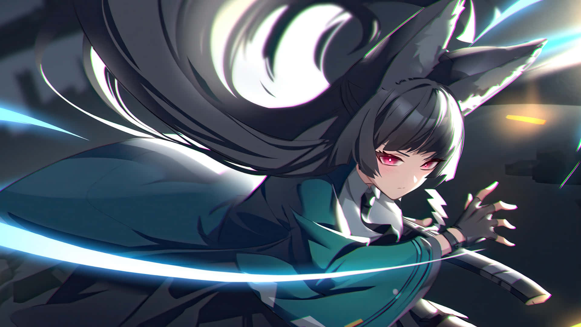 Zenless Zone Zero, dark-haired anime girl, red eyes, Full HD Desktop Wallpaper