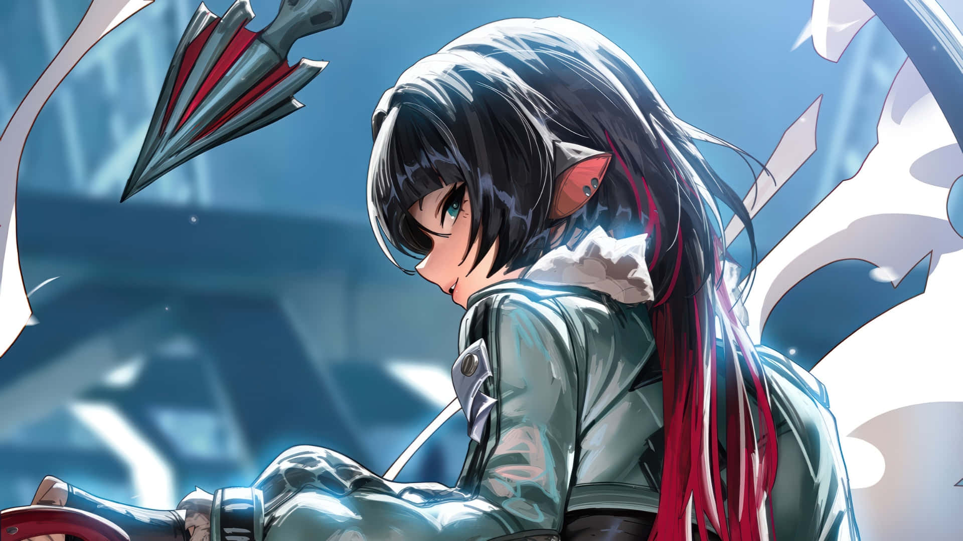Zenless Zone Zero, anime girl, red streaks, Full HD Desktop Wallpaper