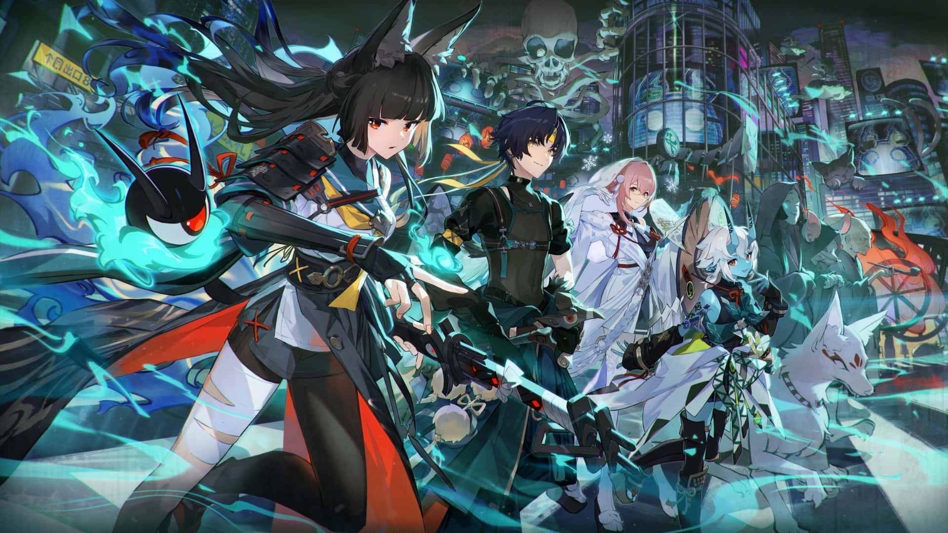 Zenless Zone Zero, anime-style warriors, glowing weapons, Full HD Desktop Wallpaper