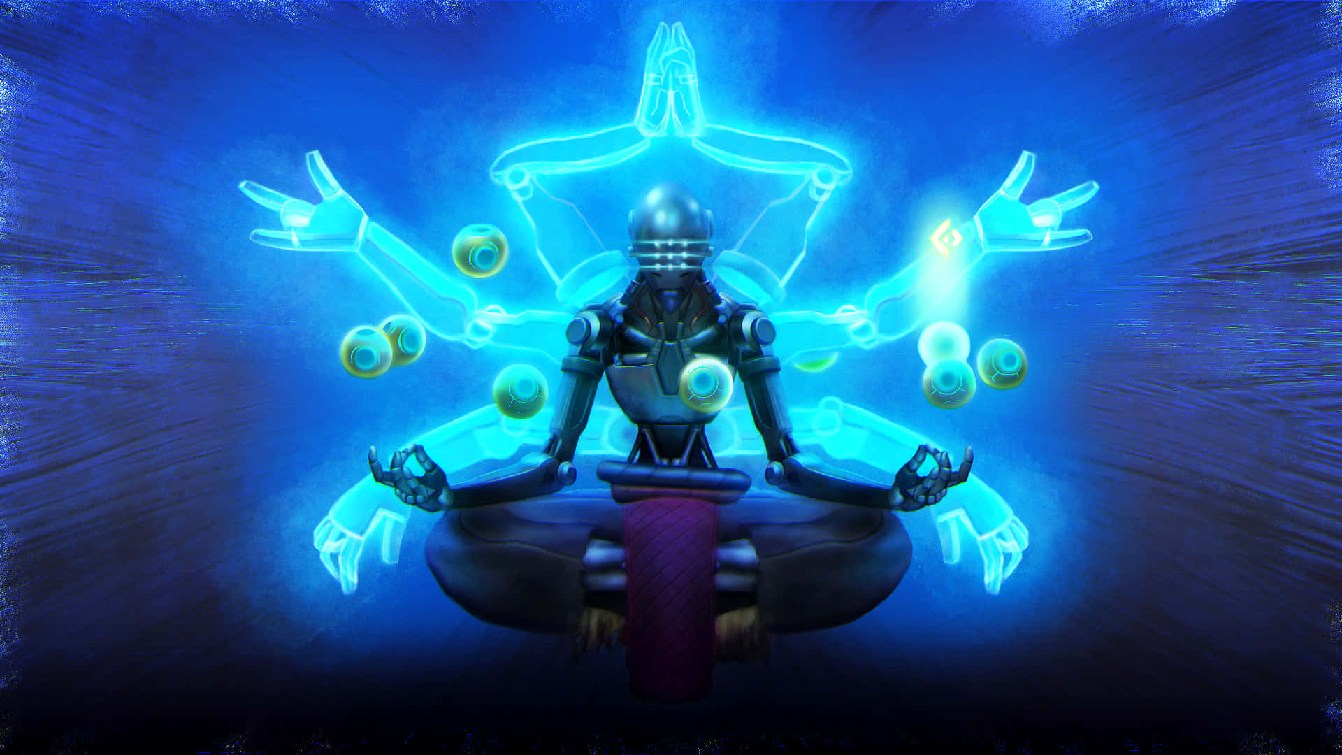 Zenyatta, blue robe, lotus position, Full HD Desktop Wallpaper
