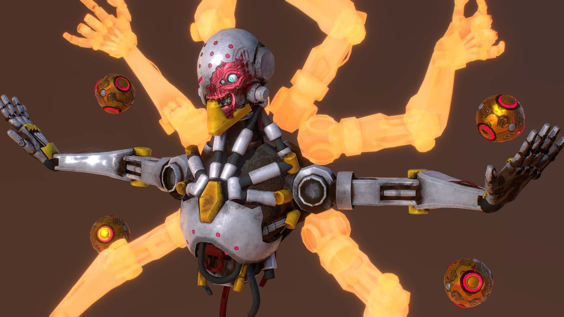 Zenyatta, robotic spider, glowing orange limbs, Full HD Desktop Wallpaper