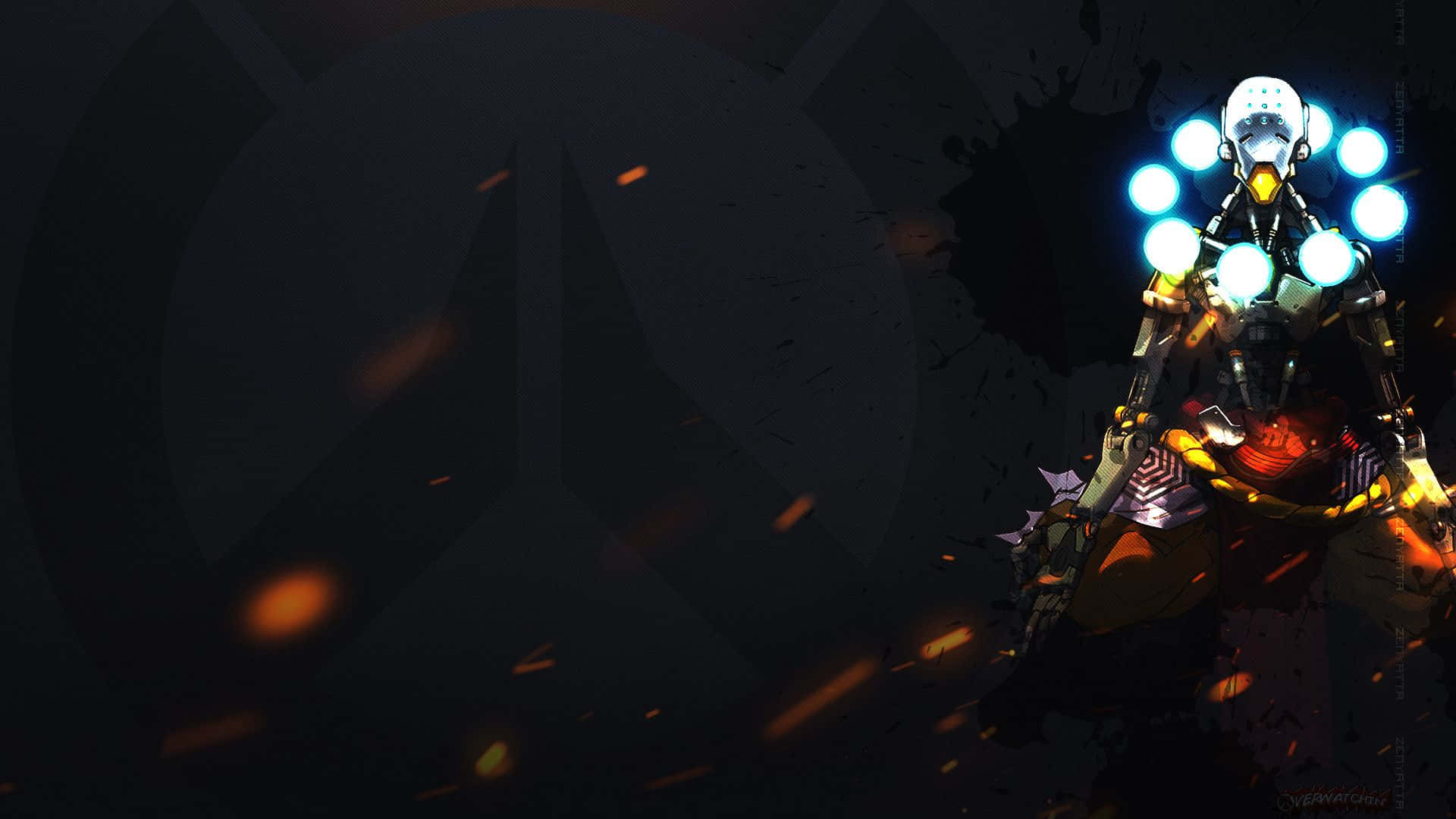 Zenyatta, glowing robotic figure, bright blue orbs, Full HD Desktop Wallpaper