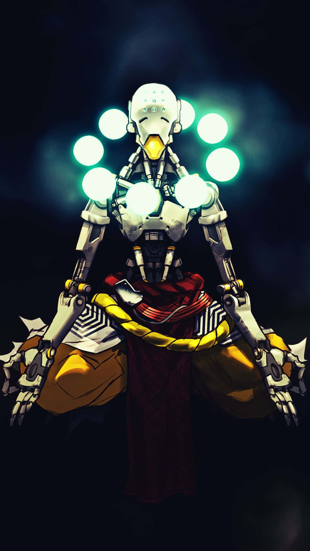 Zenyatta, white robotic monk, glowing orbs, Full HD Phone Wallpaper