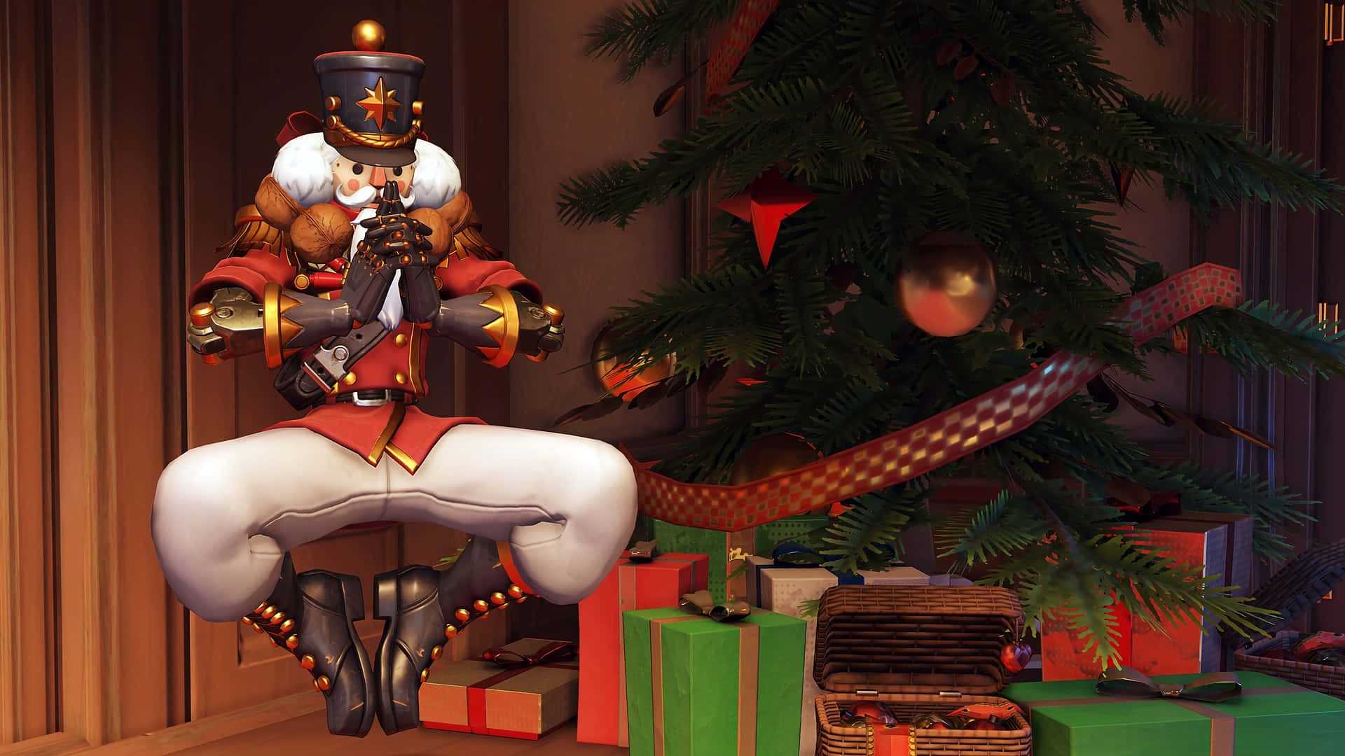 Zenyatta, Christmas tree, red and gold uniform, Full HD Desktop Wallpaper