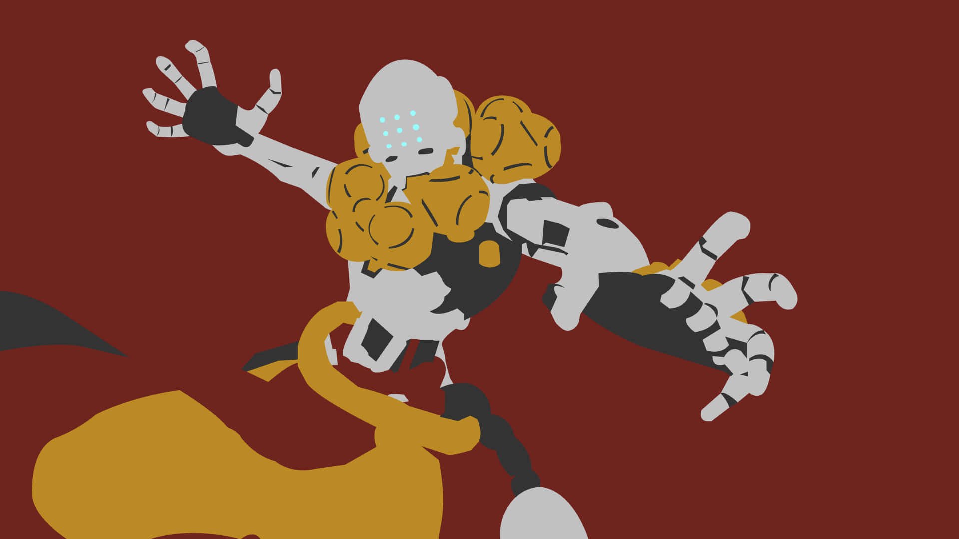 Zenyatta, red background, yellow arm, Full HD Desktop Wallpaper