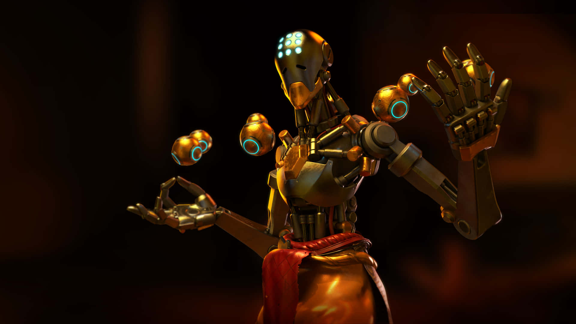 Zenyatta, golden arm, glowing blue eyes, Full HD Desktop Wallpaper