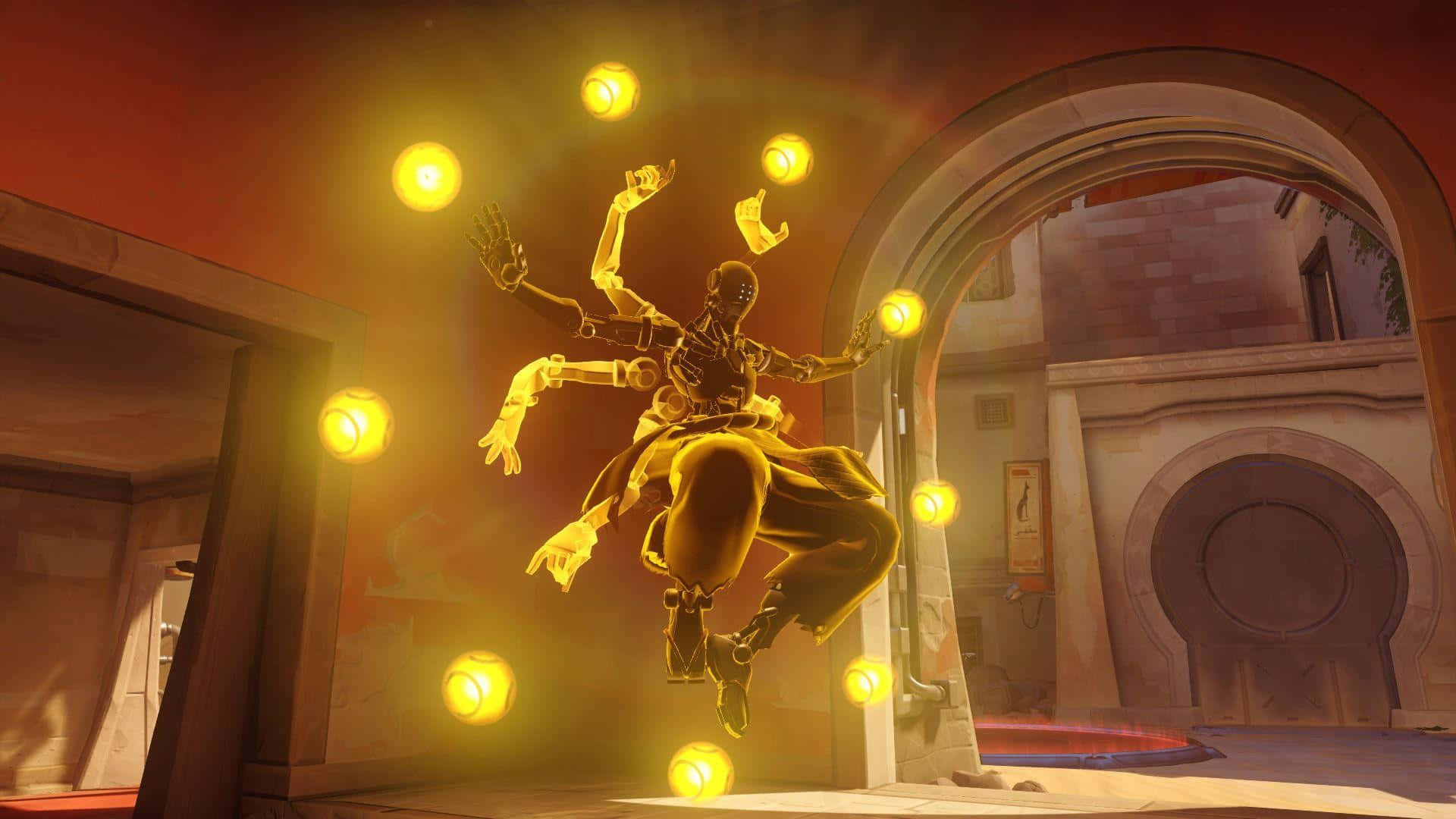 Zenyatta, golden light, glowing golden robot, Full HD Desktop Wallpaper