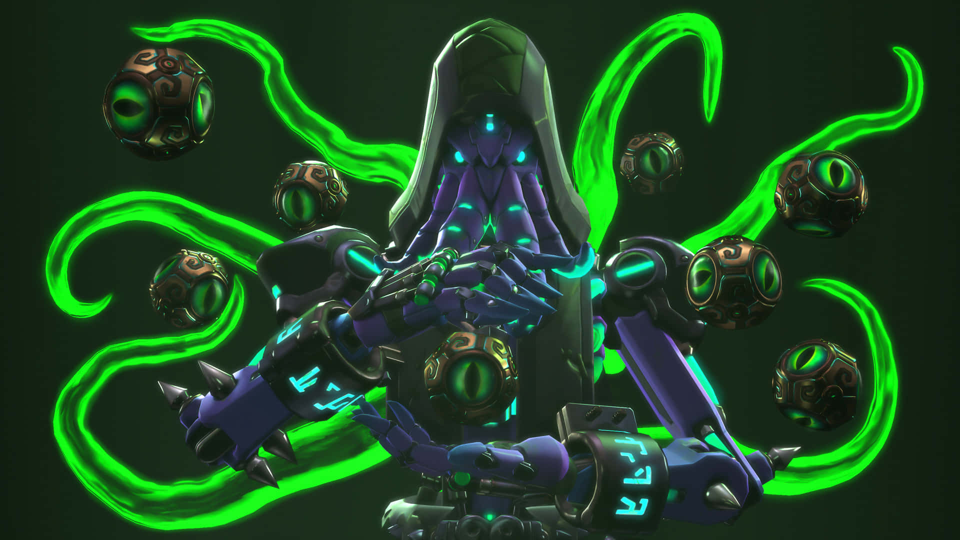 Zenyatta, green tendrils, glowing green, Full HD Desktop Wallpaper
