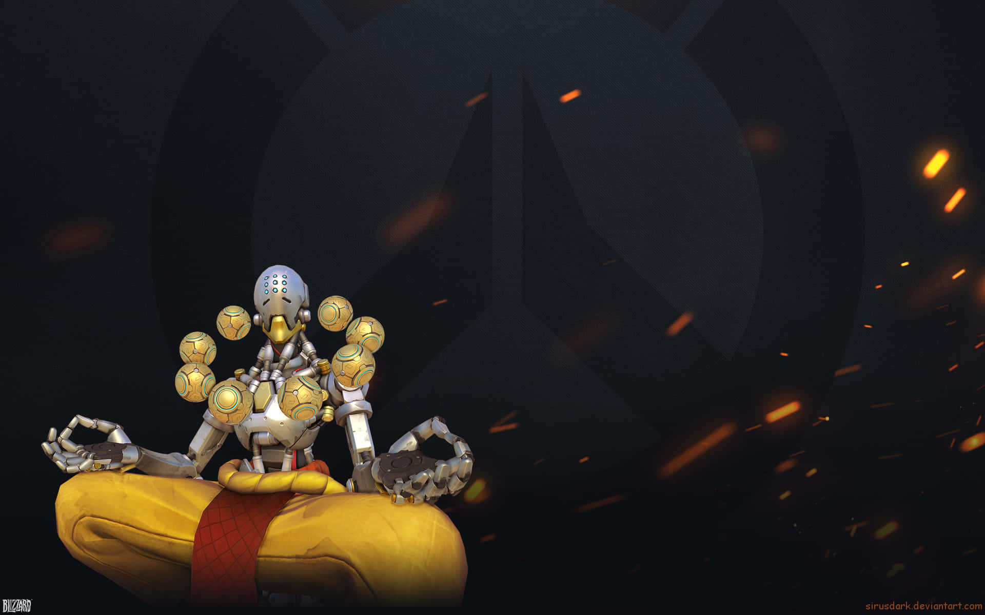 Zenyatta, robotic character, cross-legged, Full HD Desktop Wallpaper