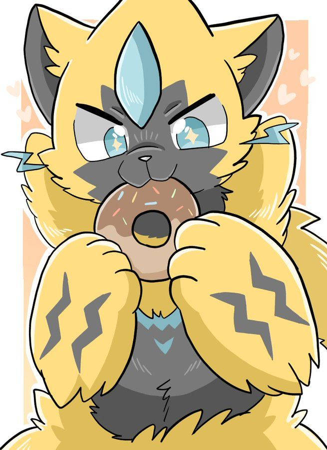 Zeraora, chocolate sprinkle donut, lightning bolts, SD Phone Wallpaper
