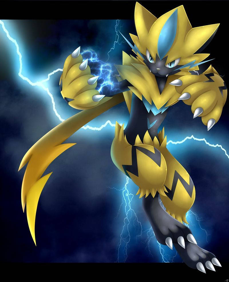 Zeraora, yellow and black, lightning-themed, SD Phone Wallpaper