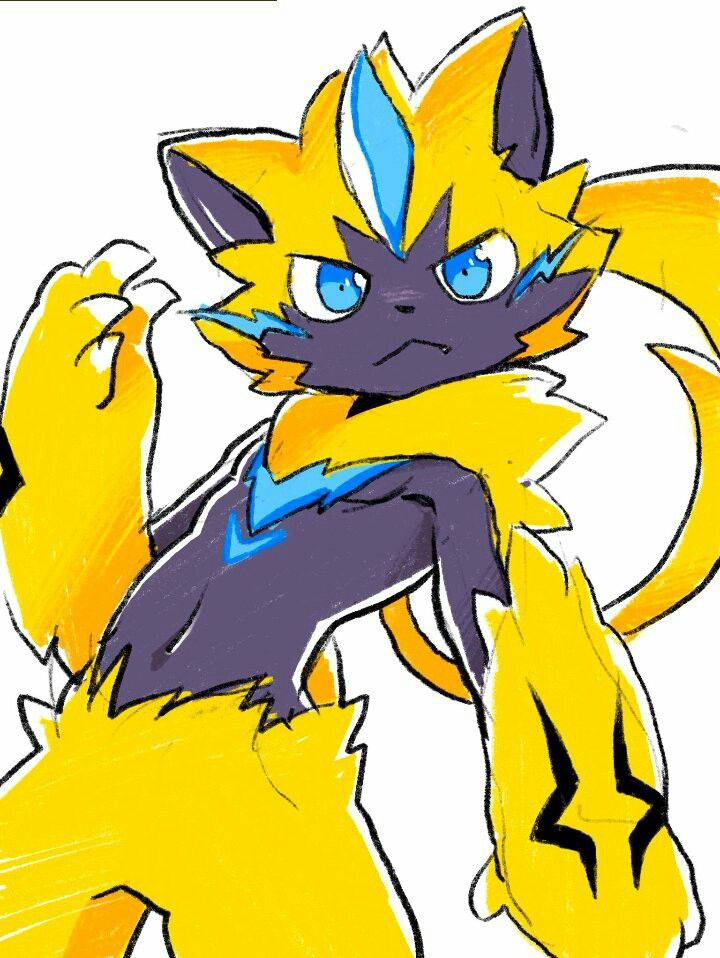 Zeraora, anime cat-like creature, yellow fur, SD Phone Wallpaper