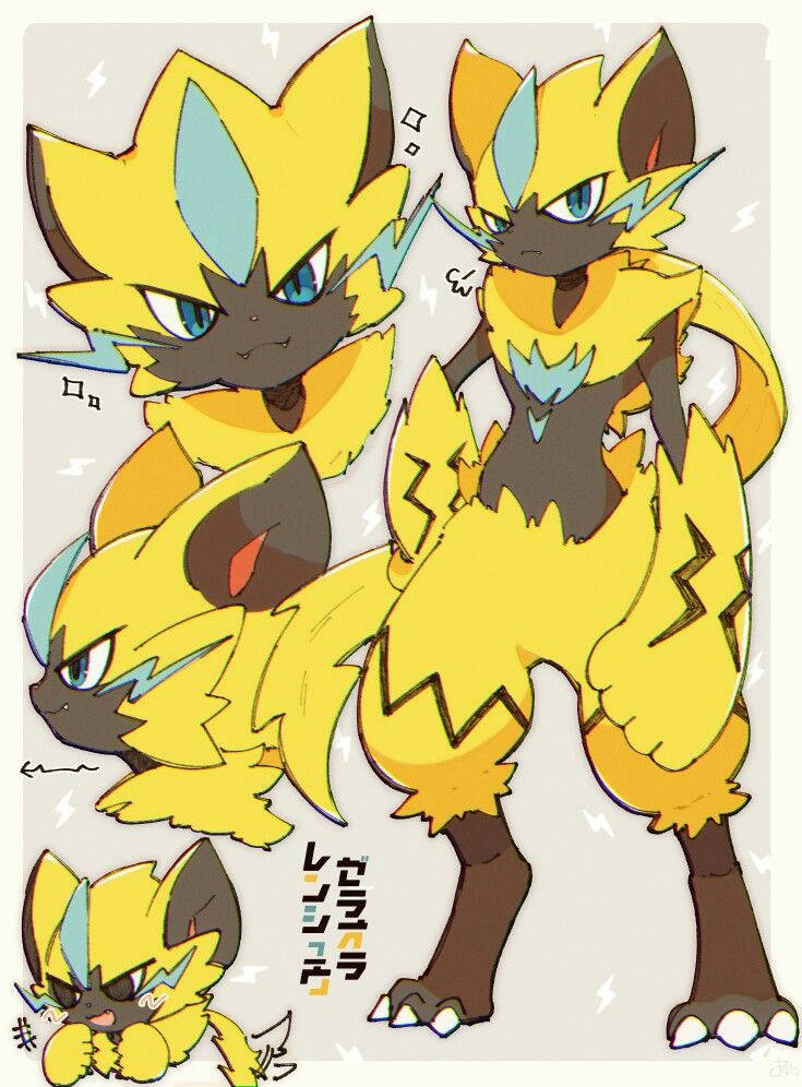 Zeraora, yellow lightning-themed, blue markings, SD Phone Wallpaper