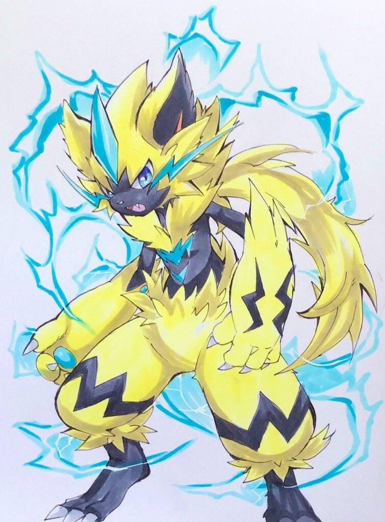 Zeraora, blue electricity, yellow electric-type Pokémon, SD Phone Wallpaper