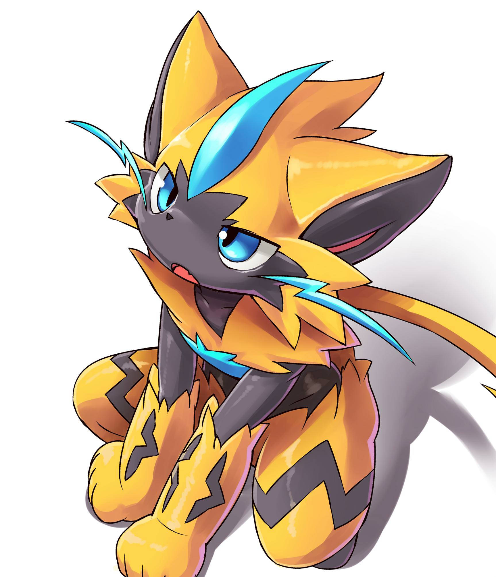 Zeraora, orange fur, blue lightning accents, Full HD Phone Wallpaper