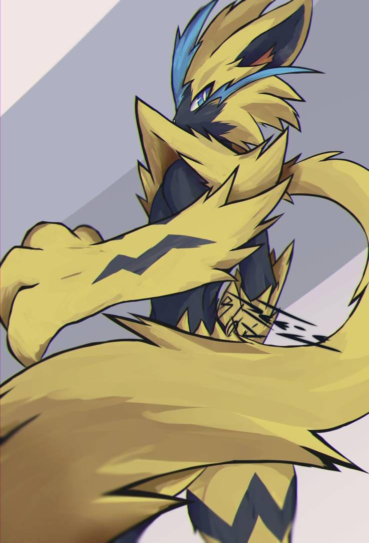 Zeraora, yellow and blue, lightning-themed, SD Phone Wallpaper
