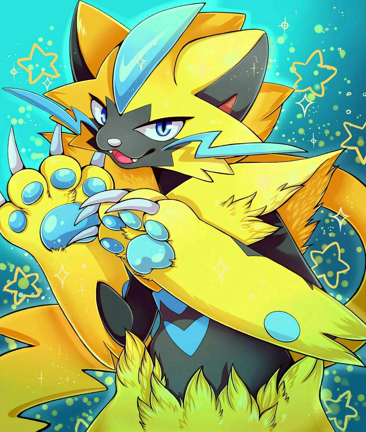 Zeraora, yellow and blue, fox-like, HD Phone Wallpaper