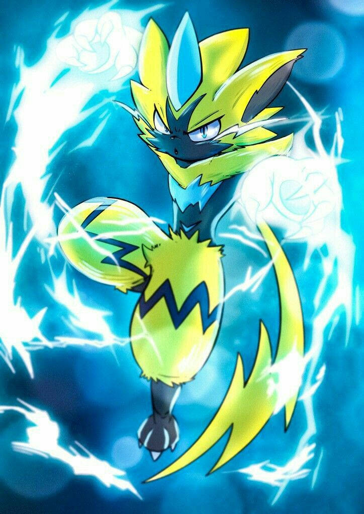 Zeraora, yellow and blue, crackling lightning, SD Phone Wallpaper
