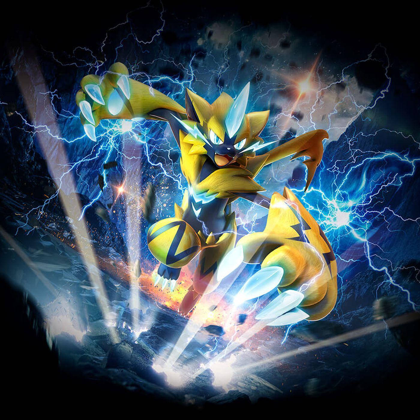 Zeraora, yellow lightning-themed, crackling blue energy, HD Desktop Wallpaper