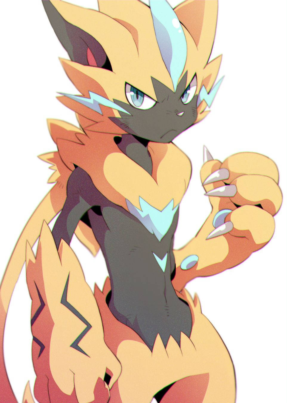 Zeraora, orange fur, blue markings, HD Phone Wallpaper
