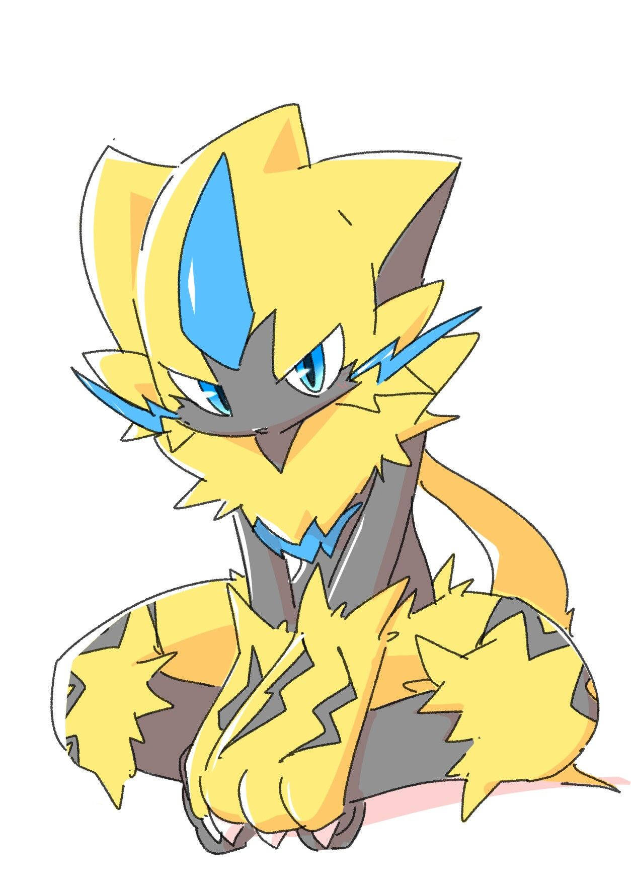 Zeraora, vibrant yellow and blue, anime-style, HD Phone Wallpaper