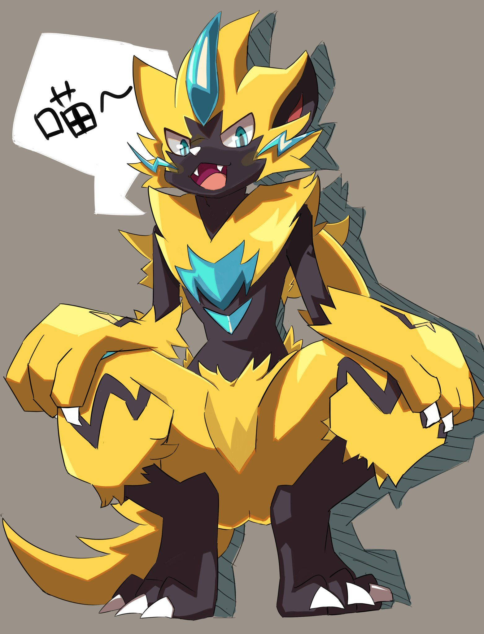 Zeraora, anime-style, yellow and teal, Full HD Phone Wallpaper