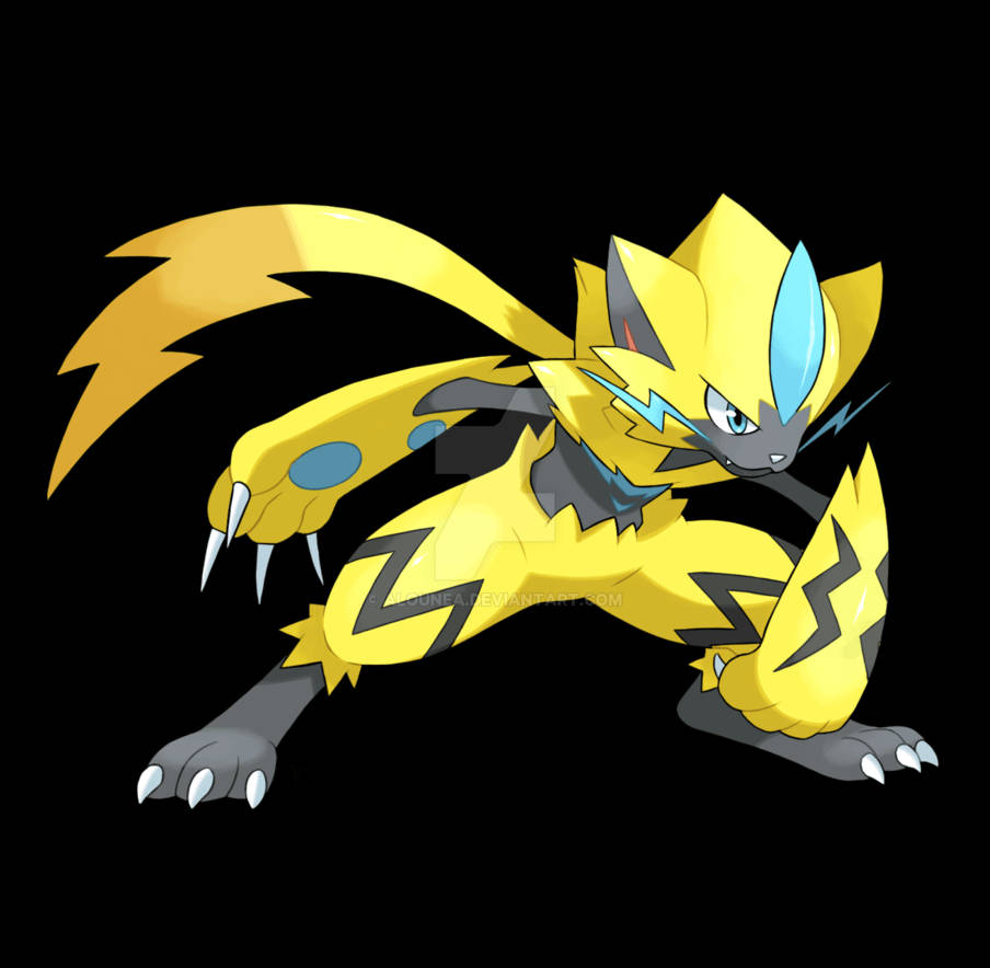 Zeraora, yellow and black lightning-themed, blue accents, SD Desktop Wallpaper