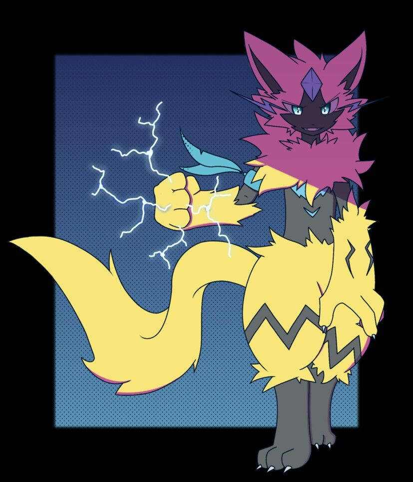 Zeraora, purple fur, yellow lightning-themed markings, SD Phone Wallpaper