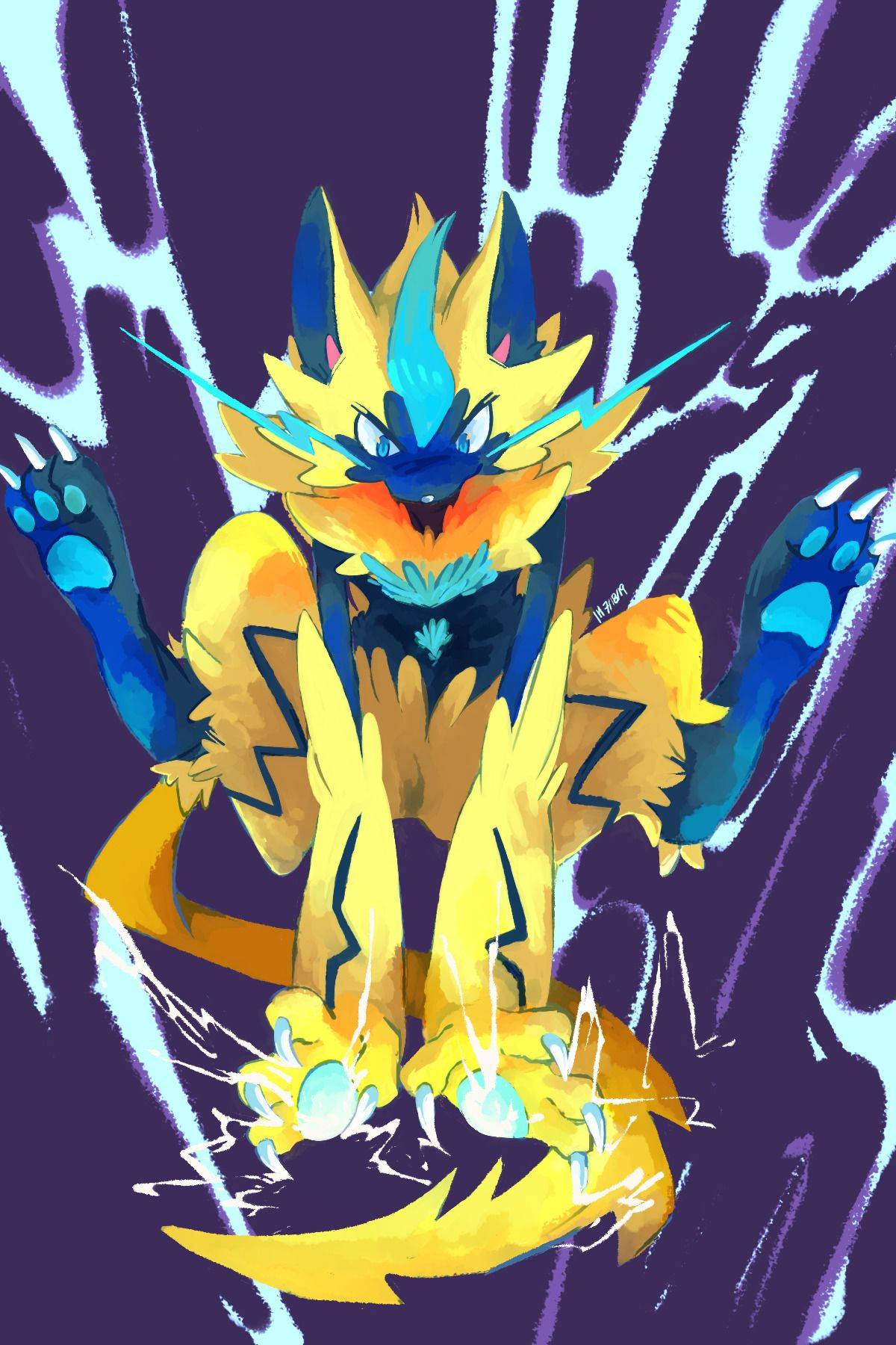 Zeraora, yellow and blue, lightning-themed, HD Phone Wallpaper