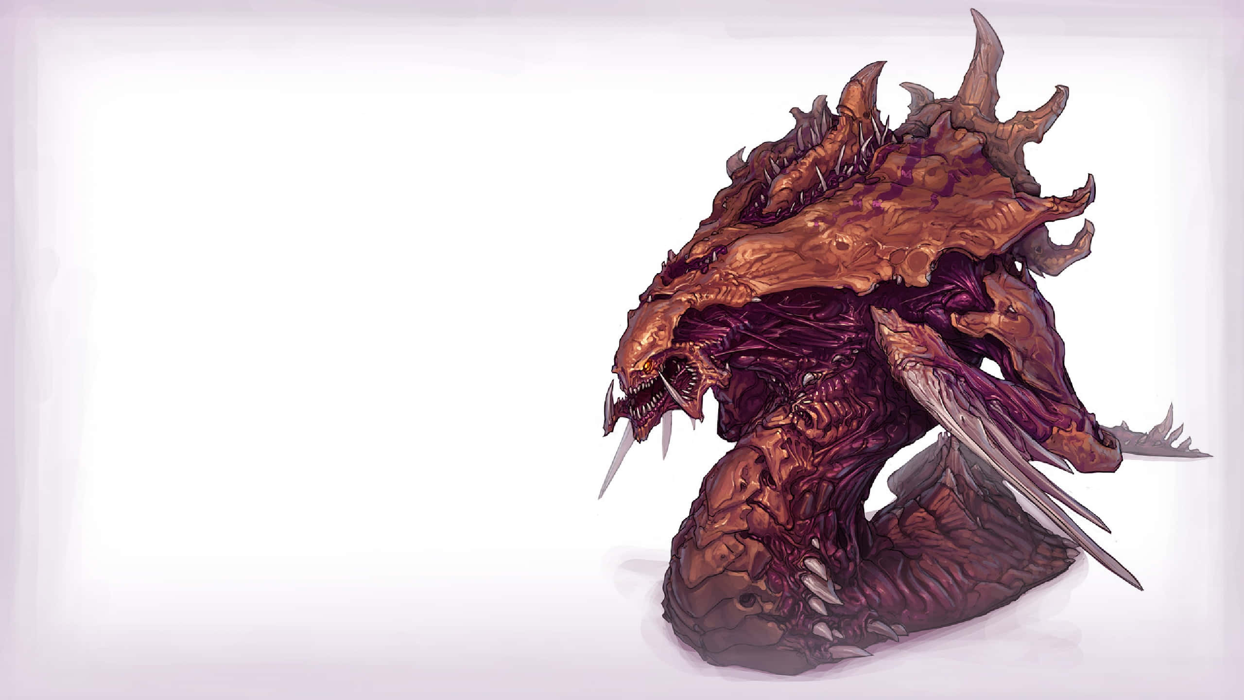 Zerg, spiked brown and purple scales, sharp claws, 2K Desktop Wallpaper