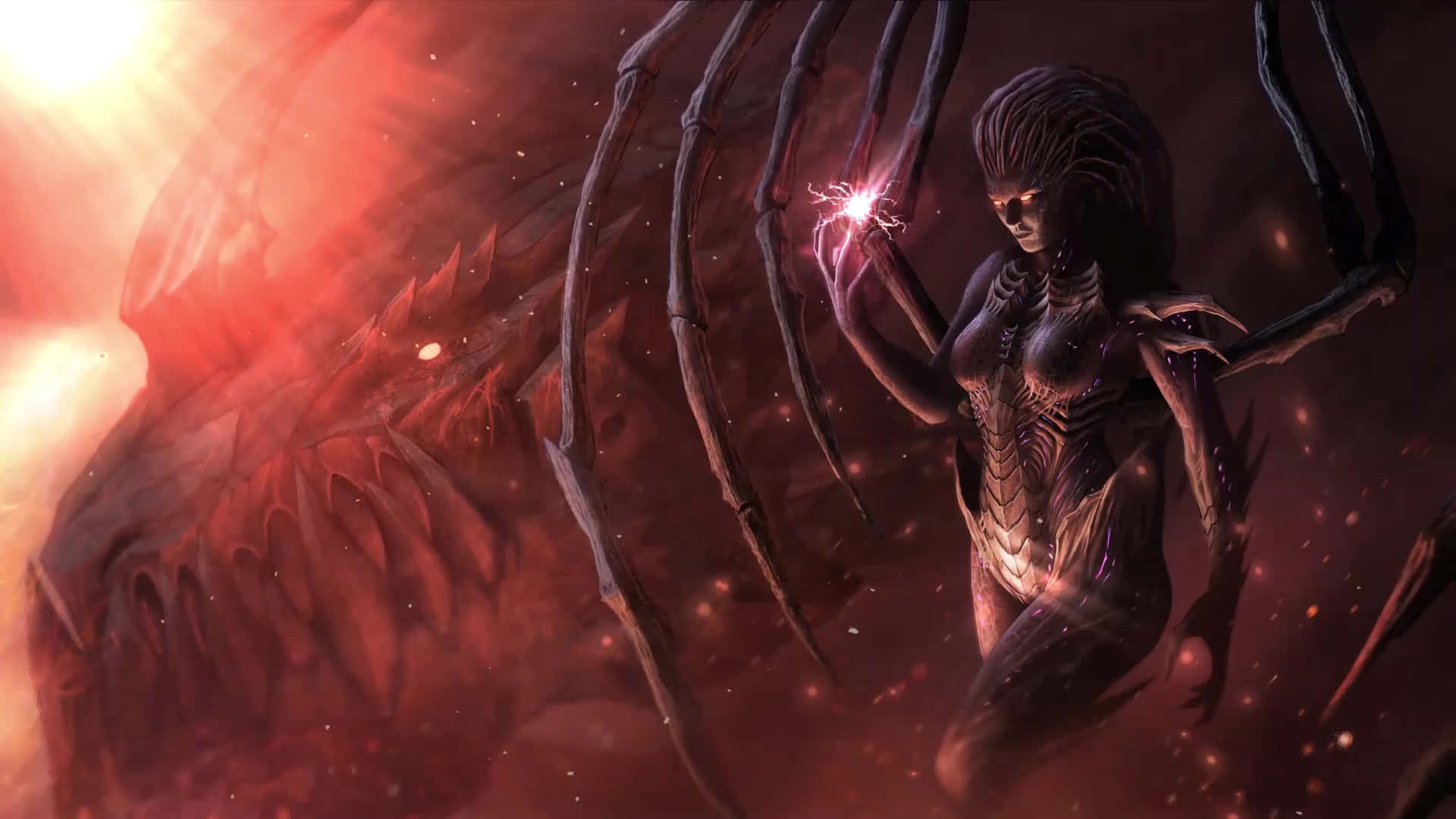 Zerg, spider-like limbs, glowing hands, Full HD Desktop Wallpaper
