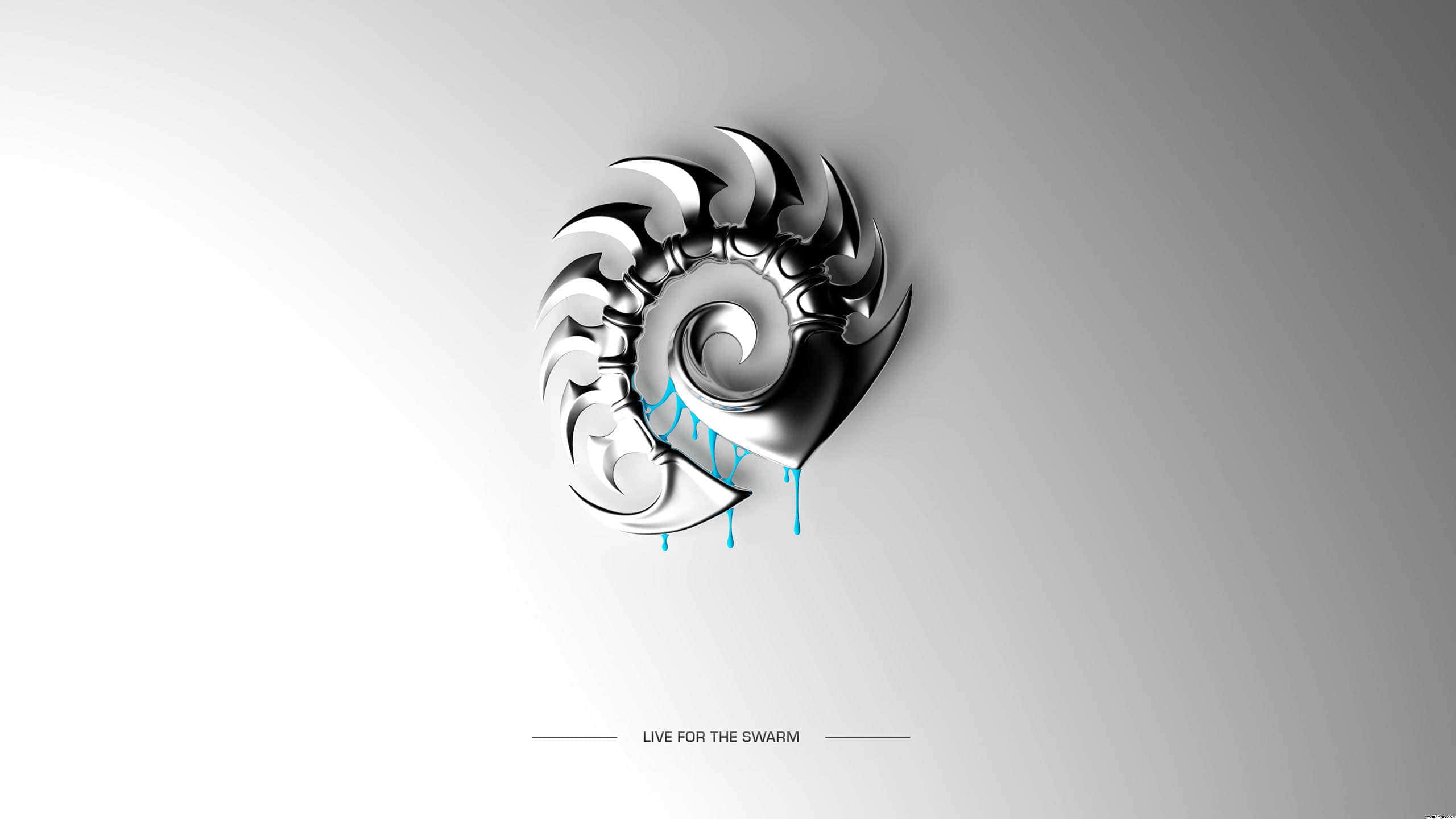 Zerg, metallic spiral logo, sharp blades, 2K Desktop Wallpaper