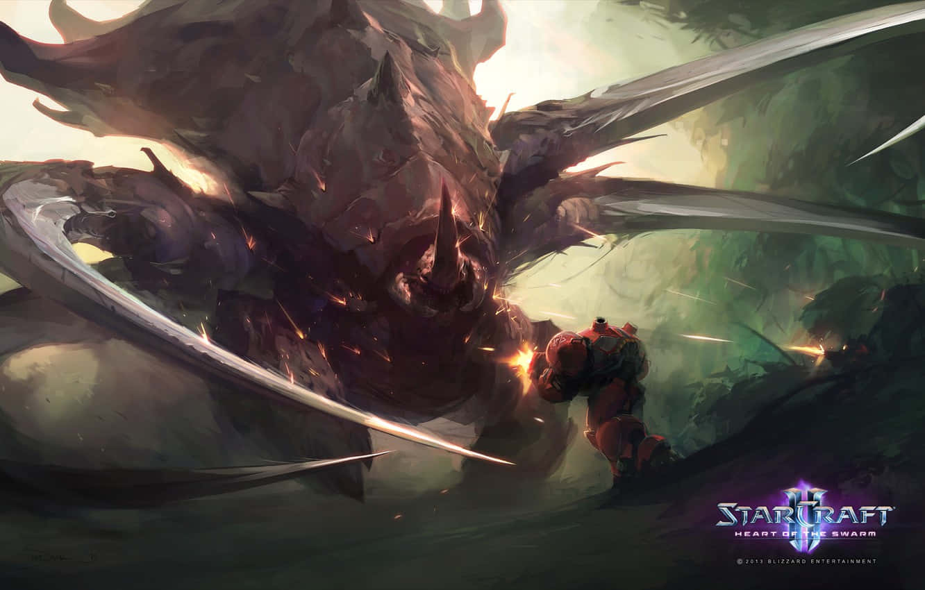 Zerg, red-armored soldier, dark insectoid creature, HD Desktop Wallpaper