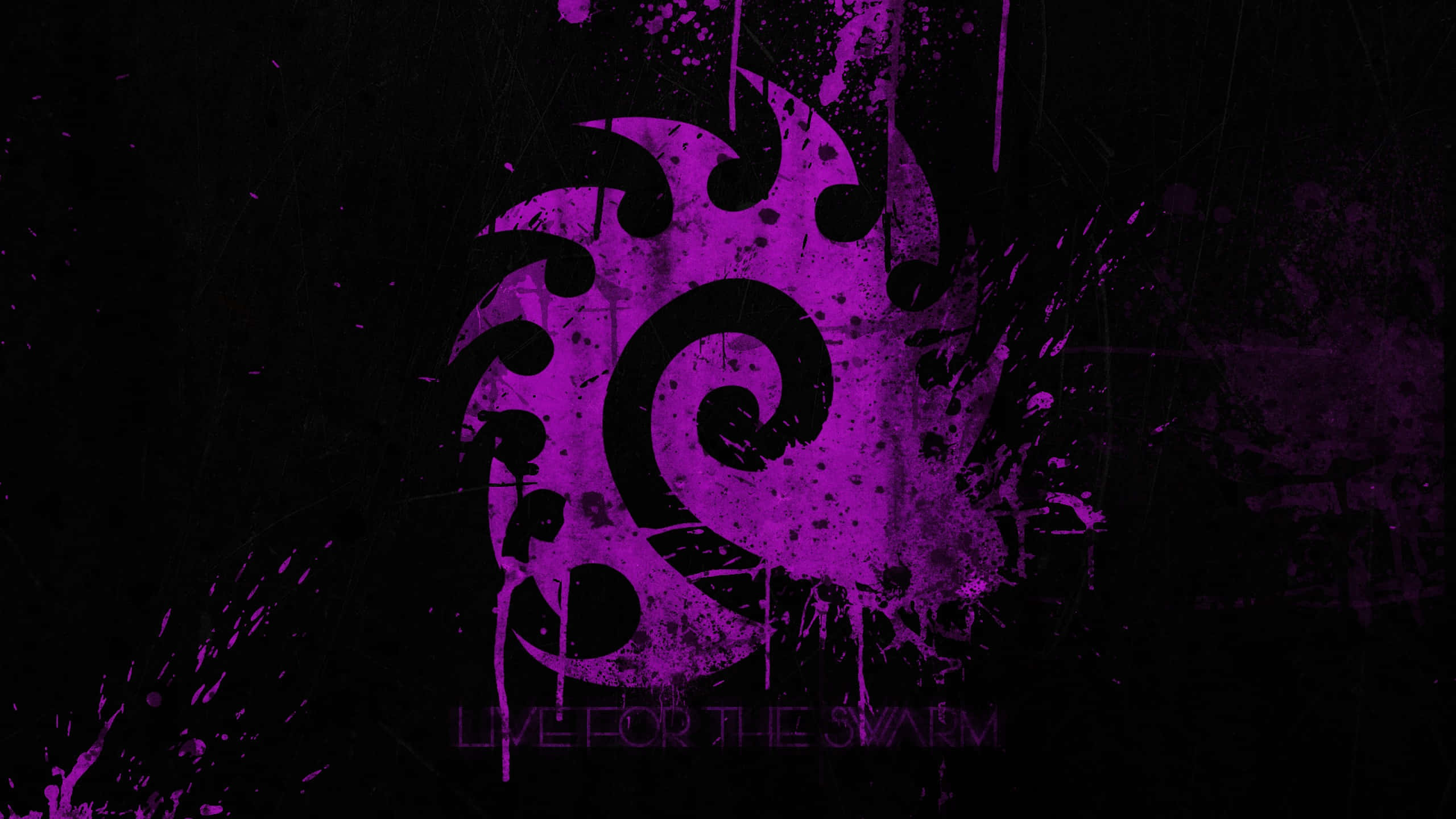 Zerg, purple tribal swirl logo, paint splattered, 2K Desktop Wallpaper