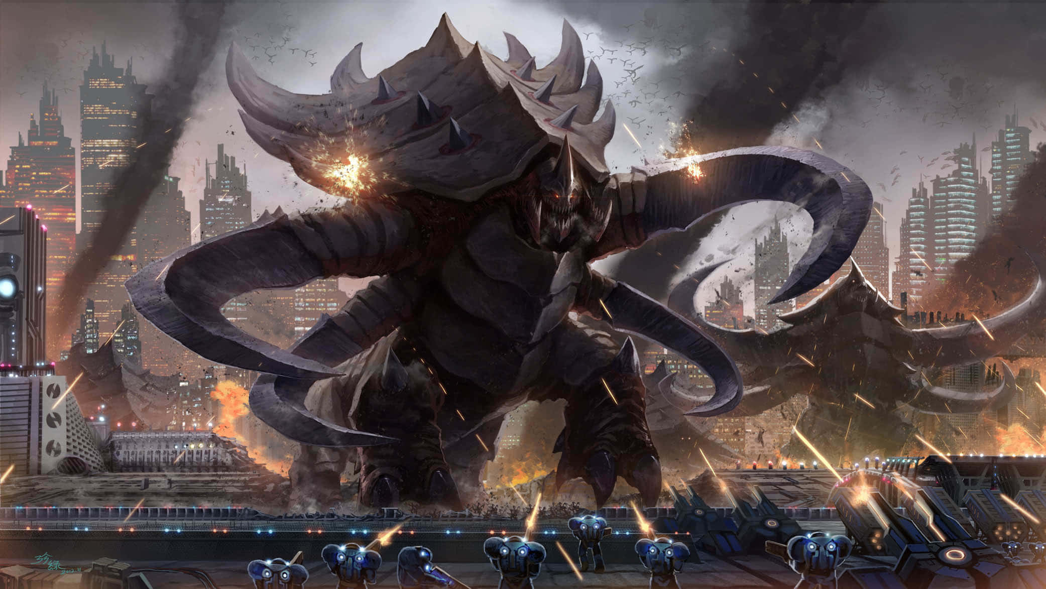 Zerg, colossal dark monster, spiked horns, Full HD Desktop Wallpaper
