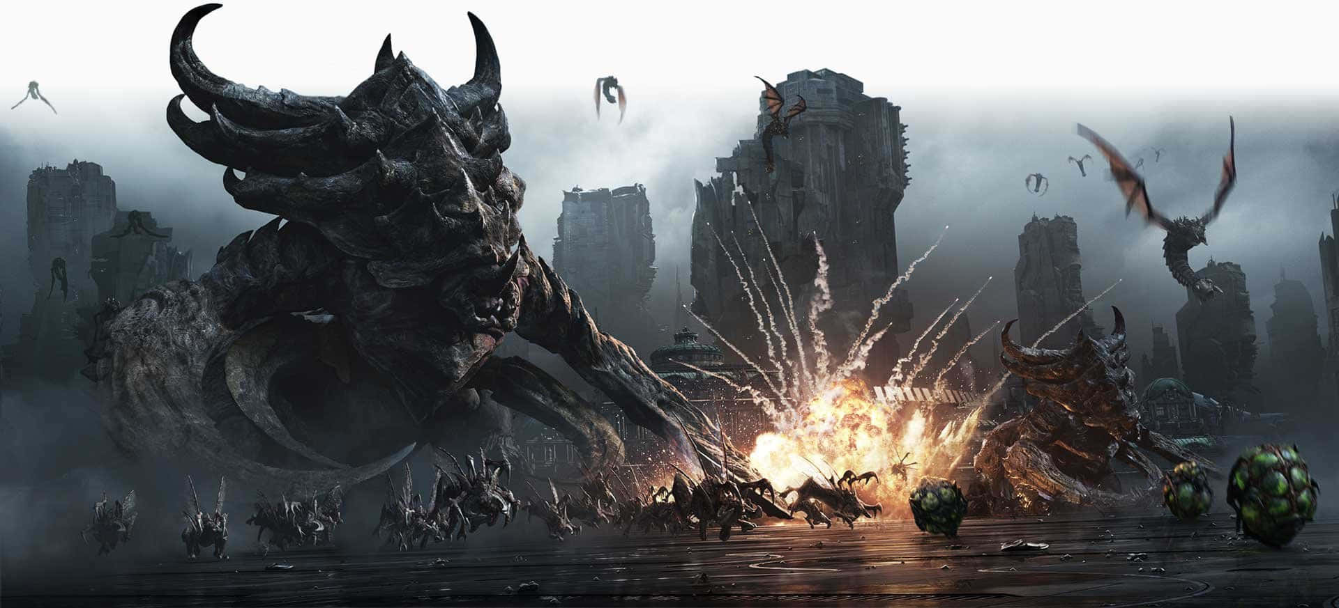 Zerg, colossal horned demon, monstrous creatures, Full HD Desktop Wallpaper