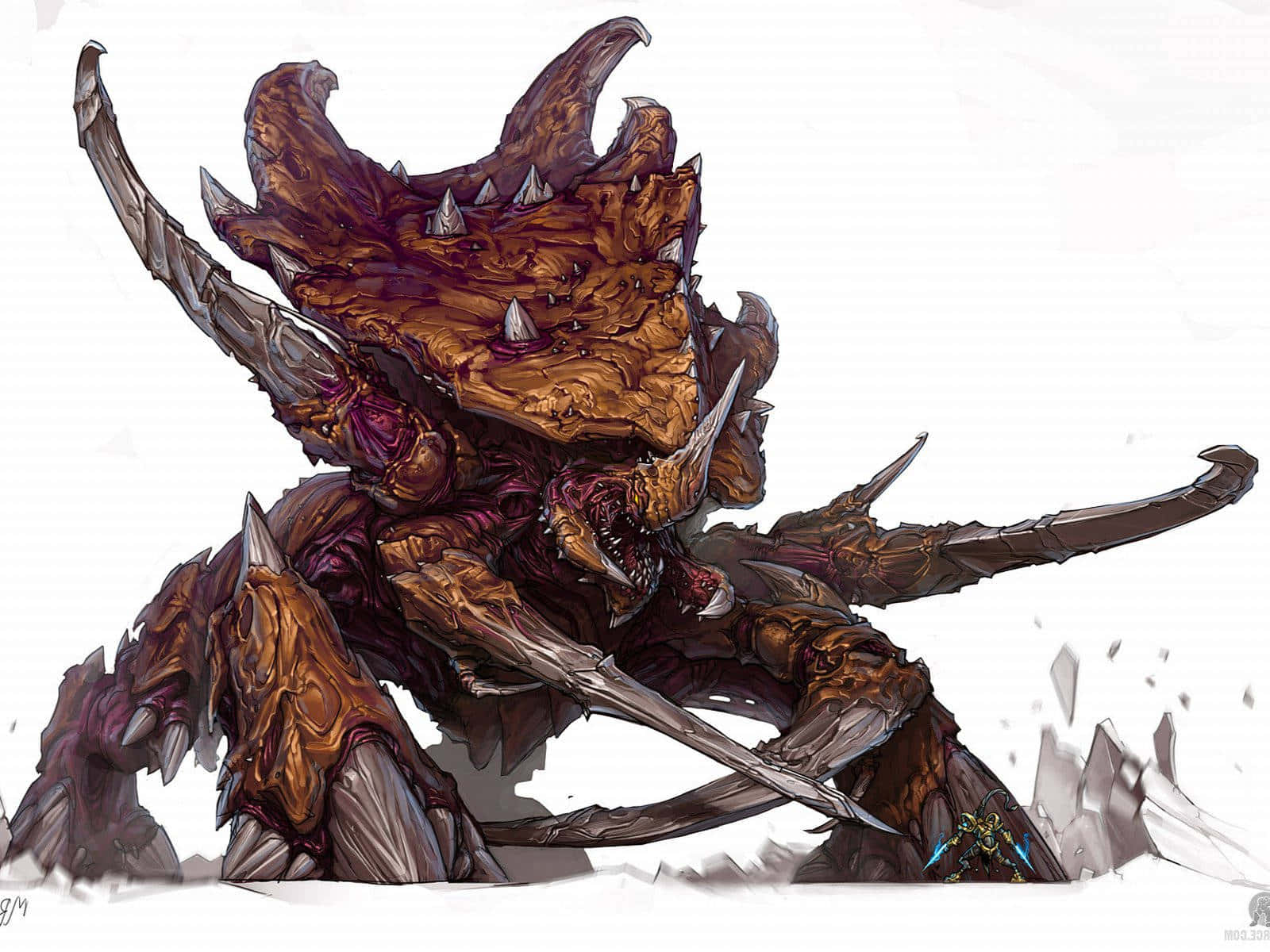 Zerg, monstrous armored creature, spiked horns, HD Desktop Wallpaper