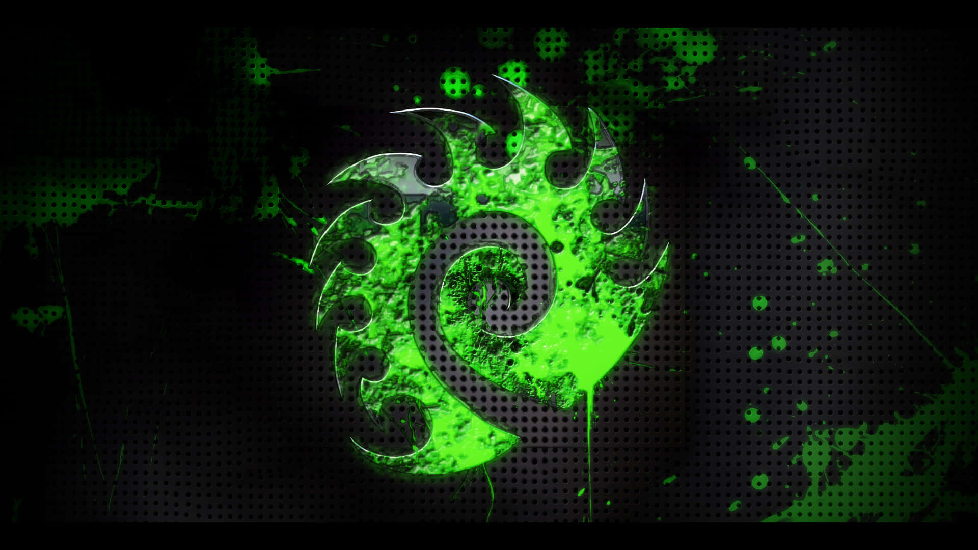 Zerg, neon green, tribal flame logo, Full HD Desktop Wallpaper