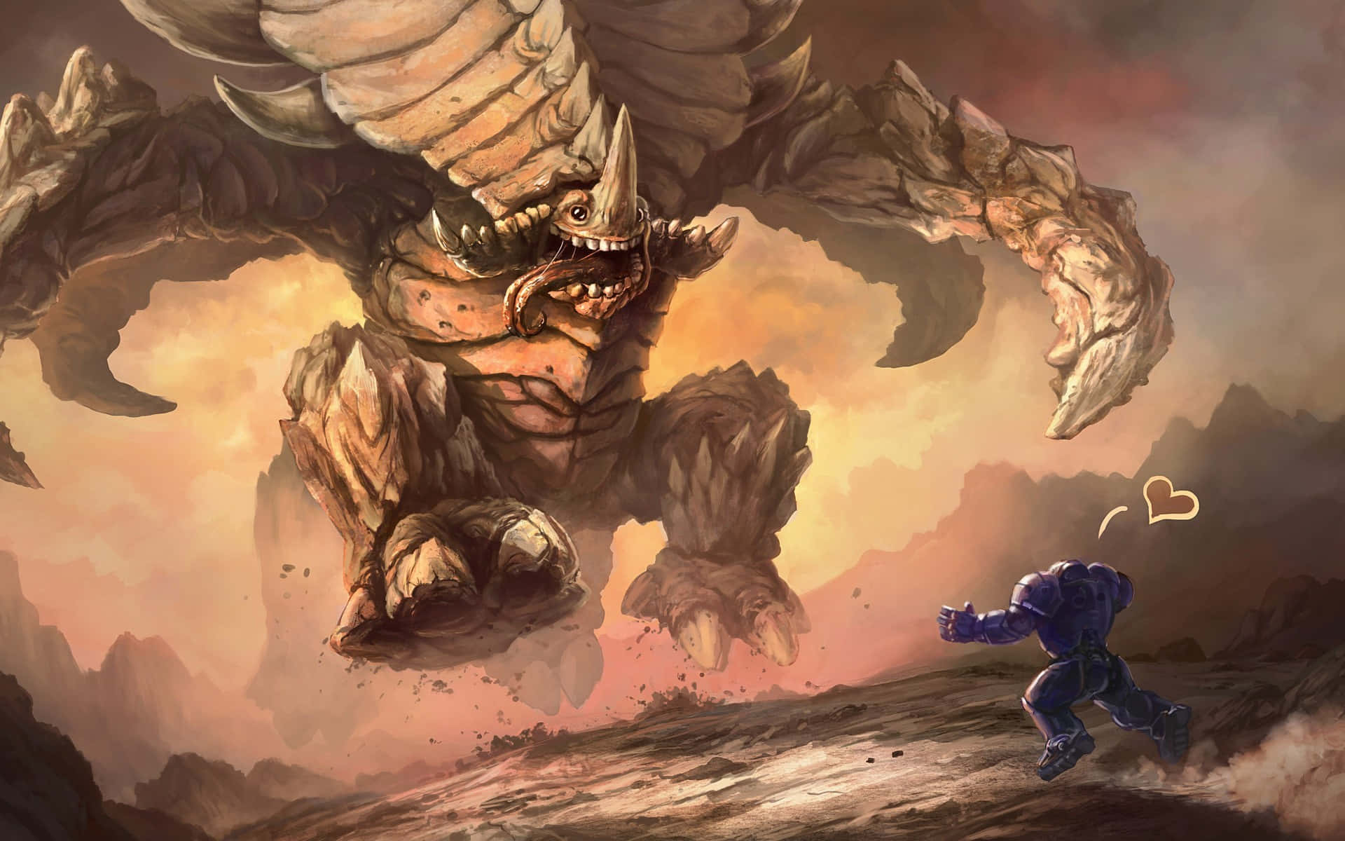 Zerg, blue armored hero, colossal stone golem, Full HD Desktop Wallpaper