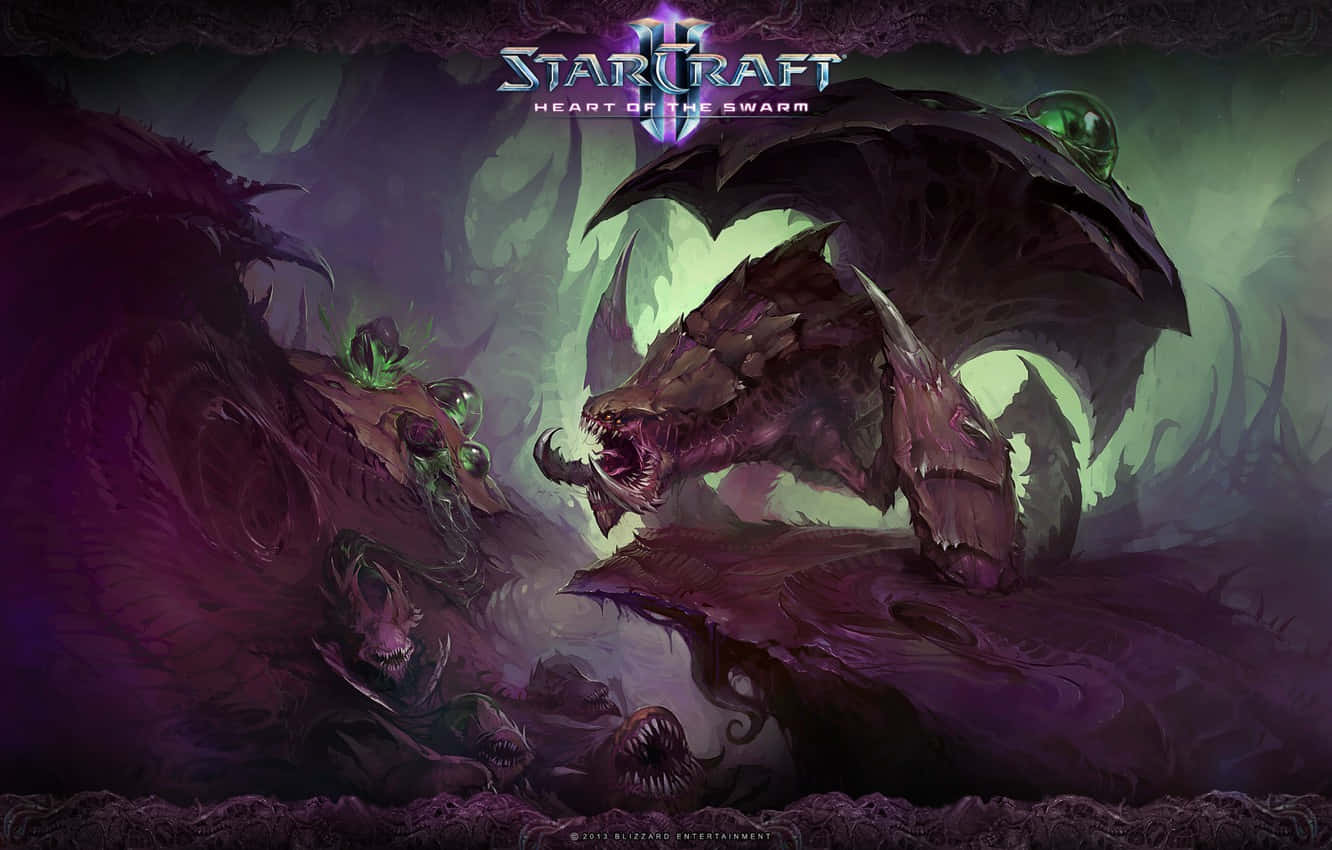 Zerg, glowing green eyes, jagged teeth, HD Desktop Wallpaper