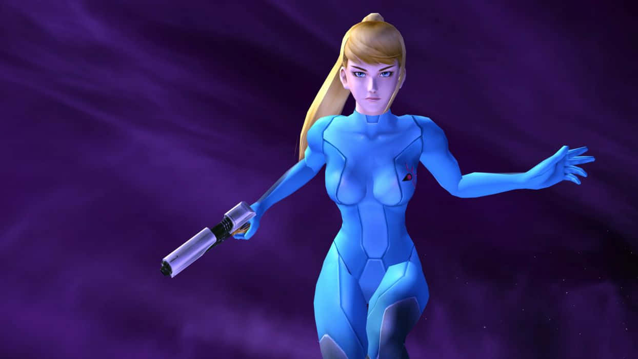 Zero Suit Samus, blue-armored, blonde hair, SD Desktop Wallpaper