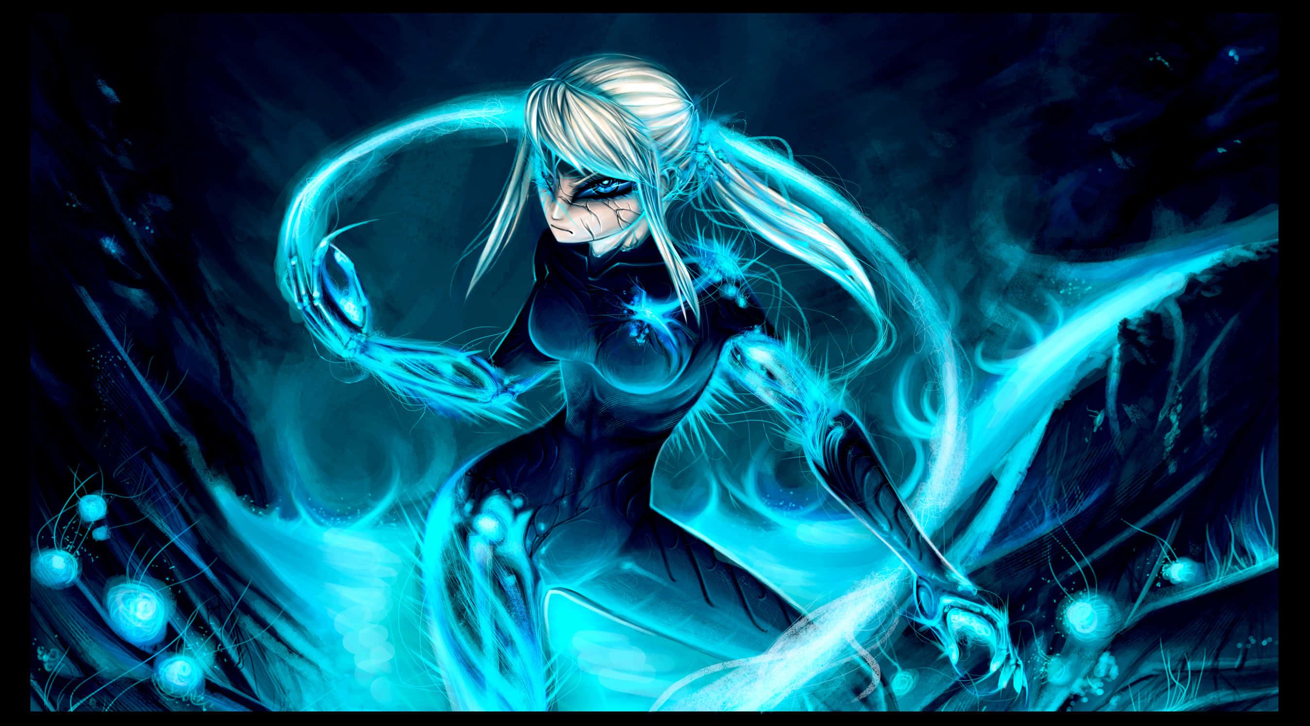 Zero Suit Samus, blue-haired, anime warrior, 2K Desktop Wallpaper