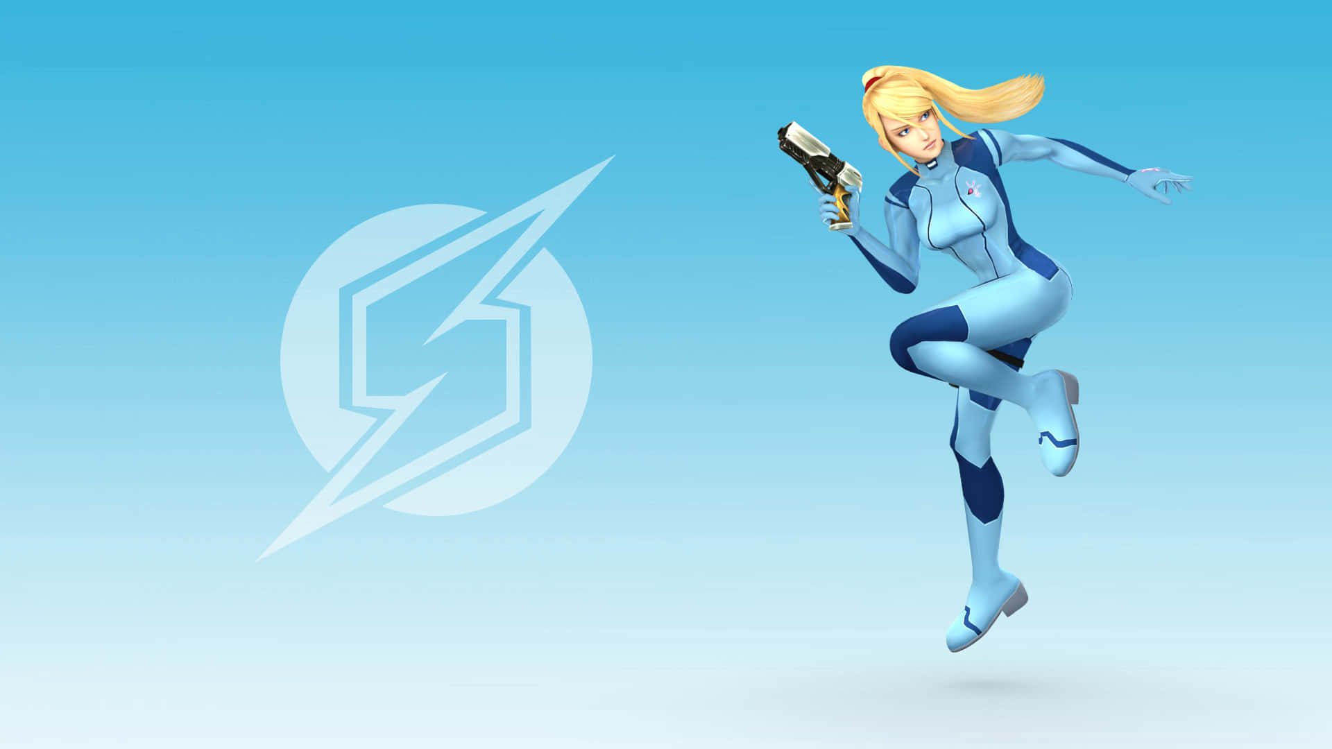 Zero Suit Samus, blue and white suit, futuristic pistol, Full HD Desktop Wallpaper