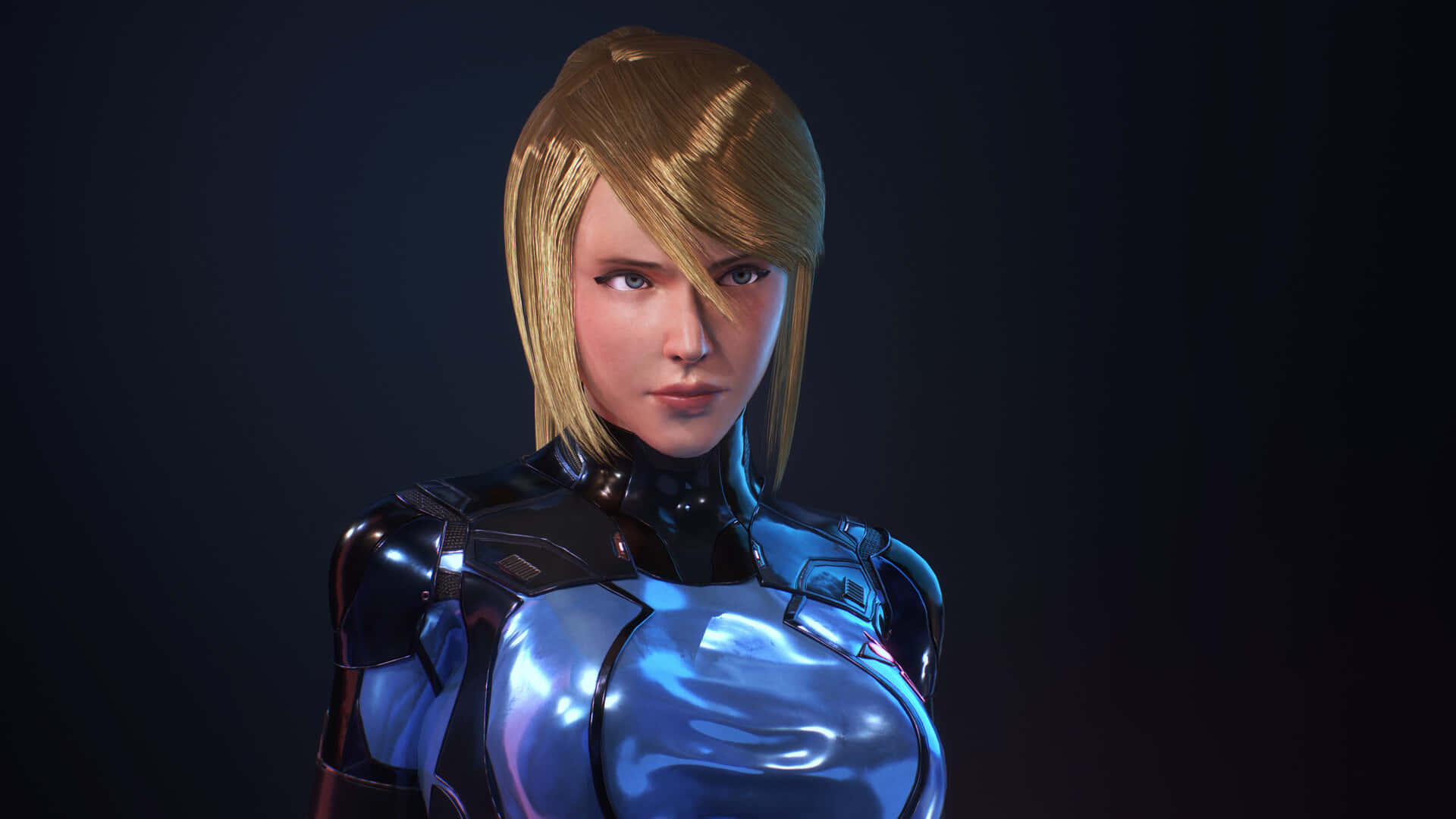Zero Suit Samus, blonde hair, blue metallic armor, Full HD Desktop Wallpaper