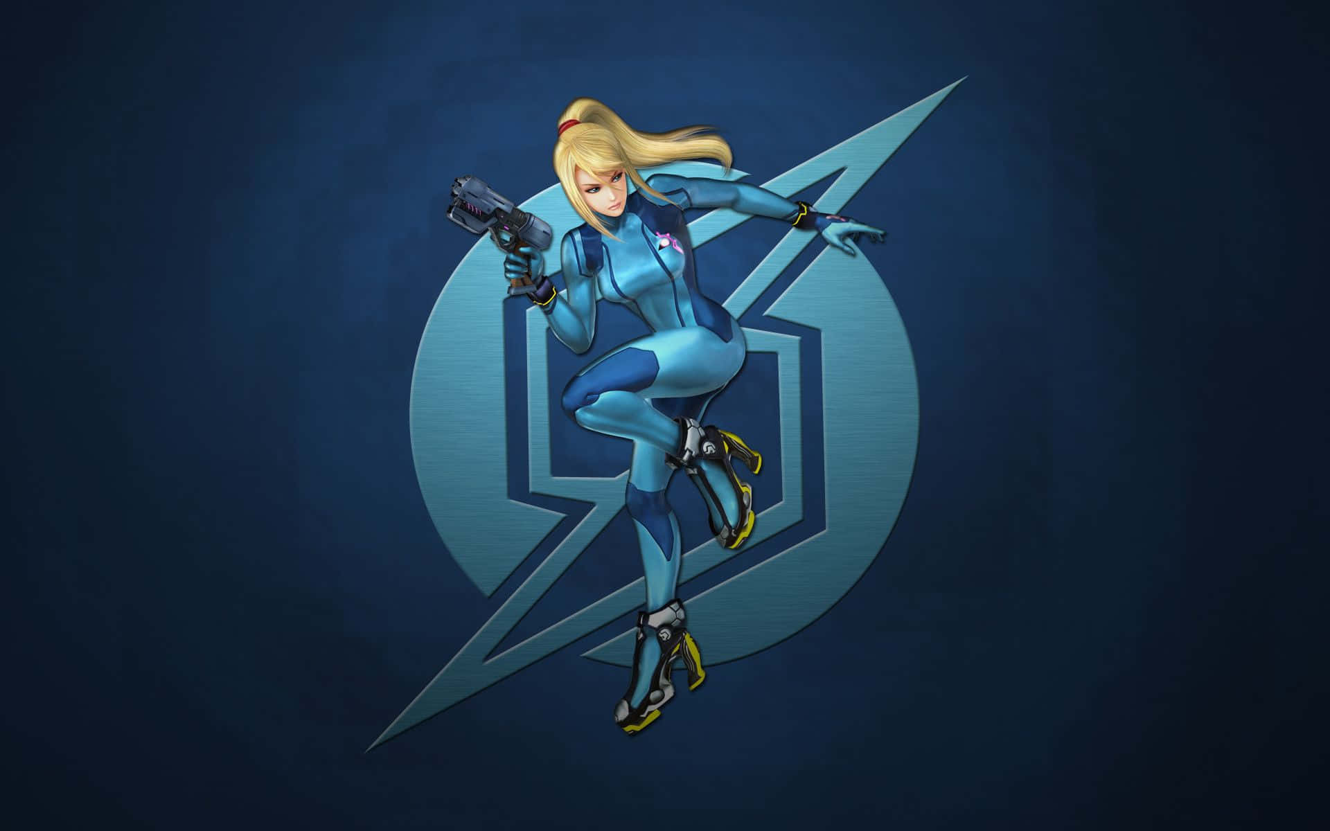 Zero Suit Samus, blonde anime woman, blue futuristic suit, Full HD Desktop Wallpaper