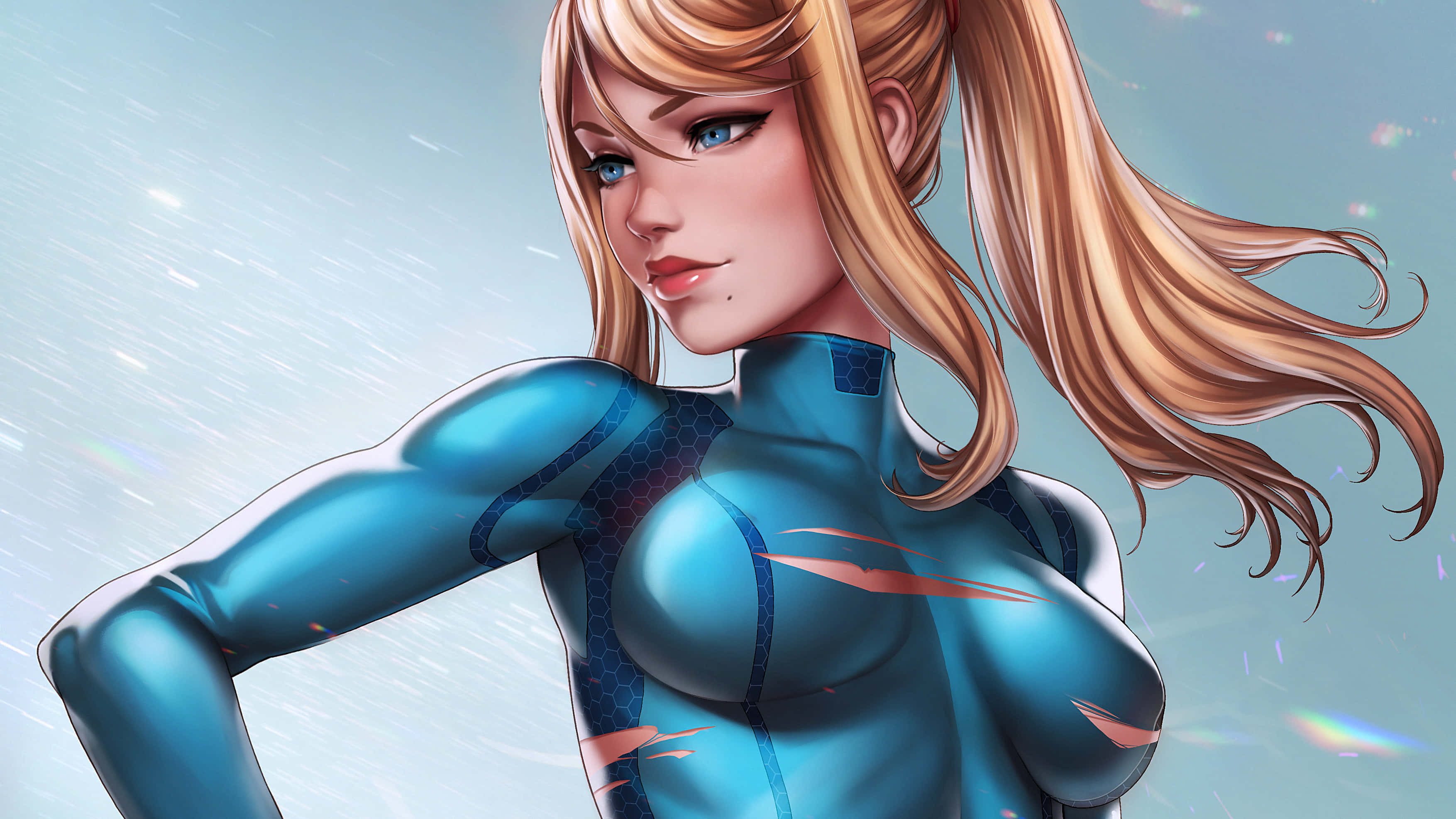 Zero Suit Samus, blonde hair, blue eyes, 2K Desktop Wallpaper
