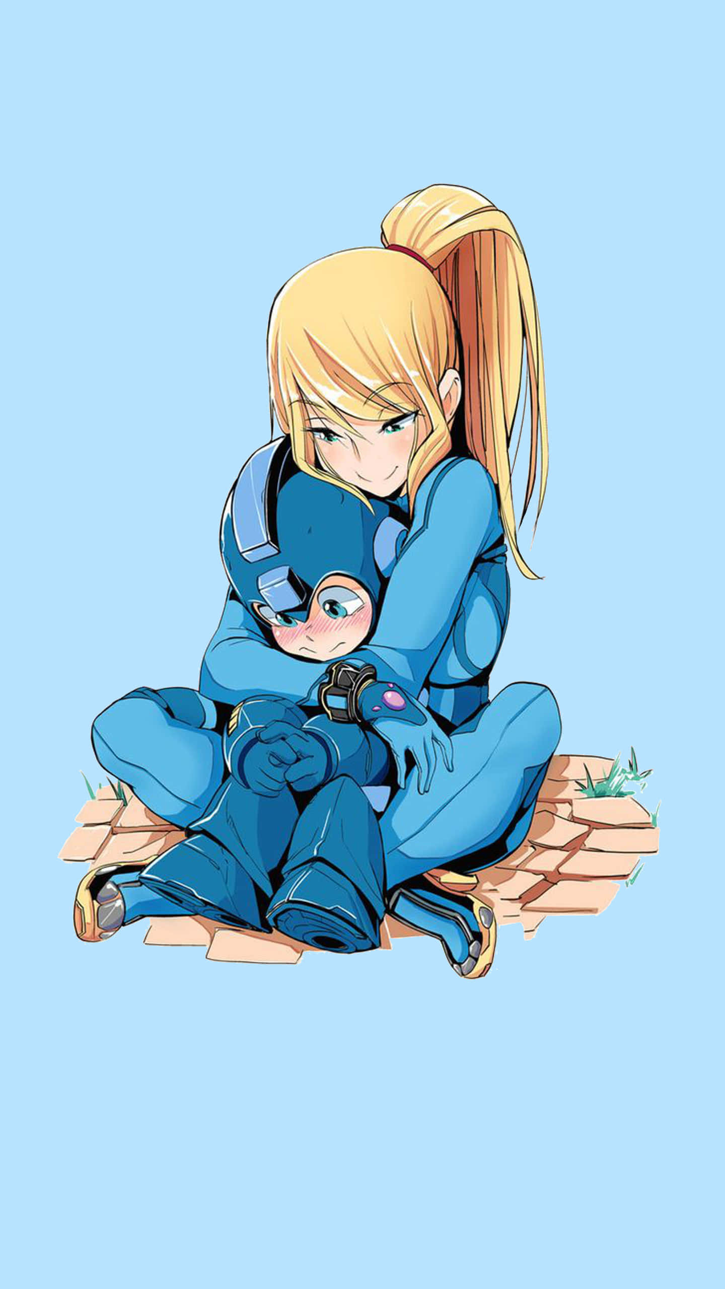 Zero Suit Samus, blonde anime girl, blue armor, 2K Phone Wallpaper
