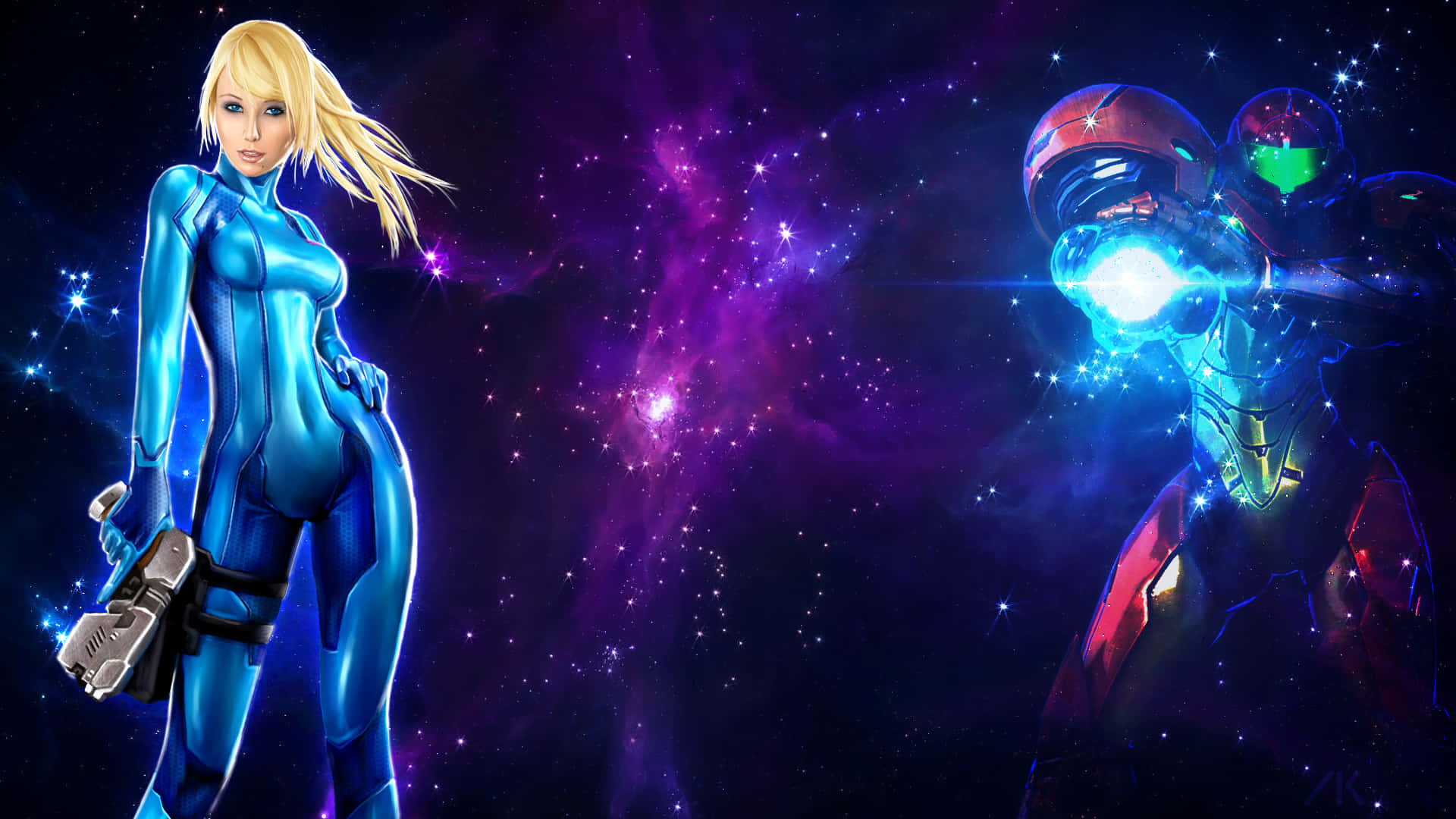 Zero Suit Samus, blue-clad, female warrior, Full HD Desktop Wallpaper
