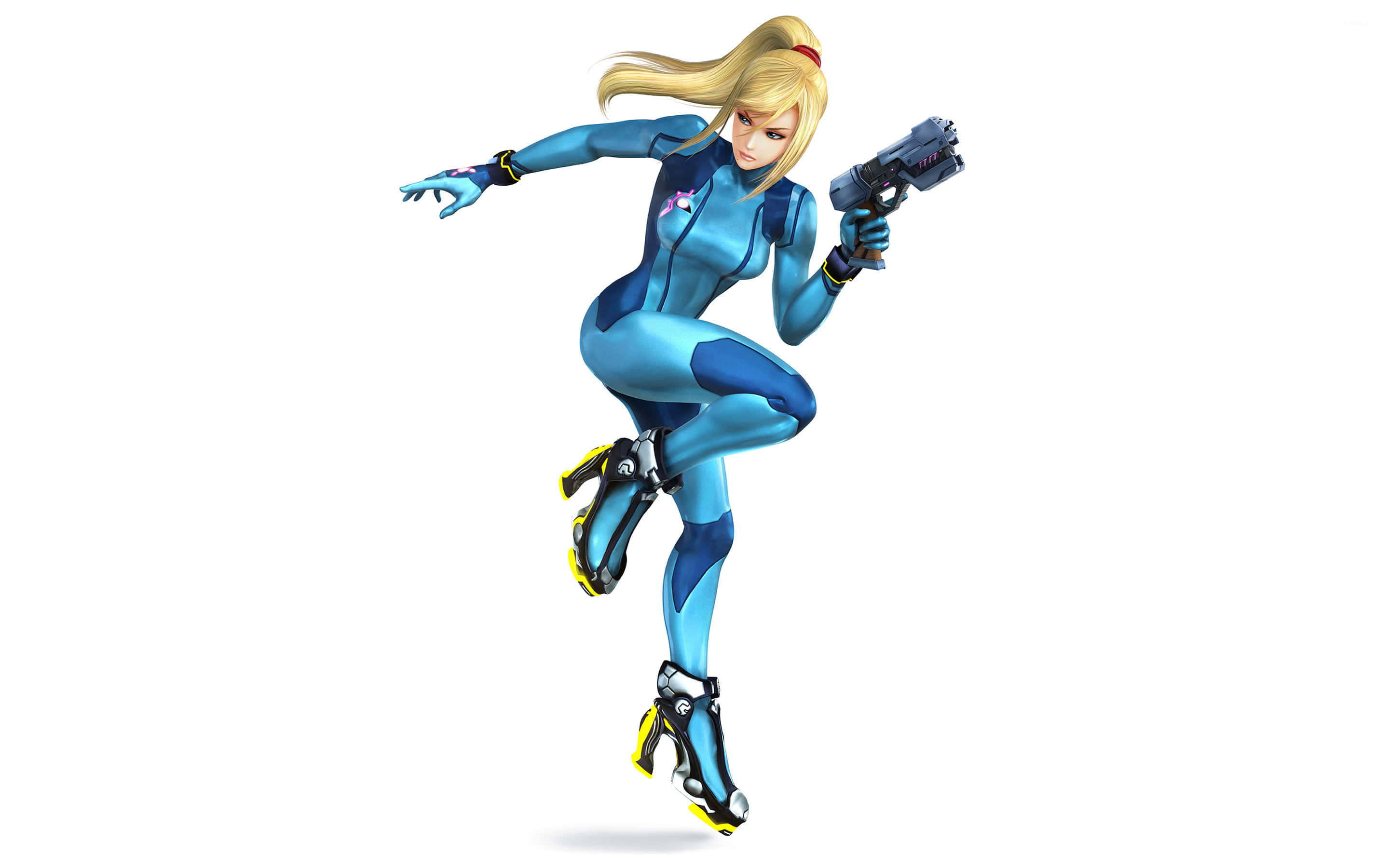 Zero Suit Samus, blue futuristic suit, anime-style female warrior, 2K Desktop Wallpaper